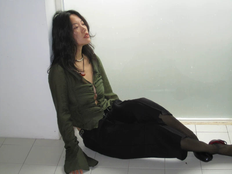 Ring-Link Sheer Blouse