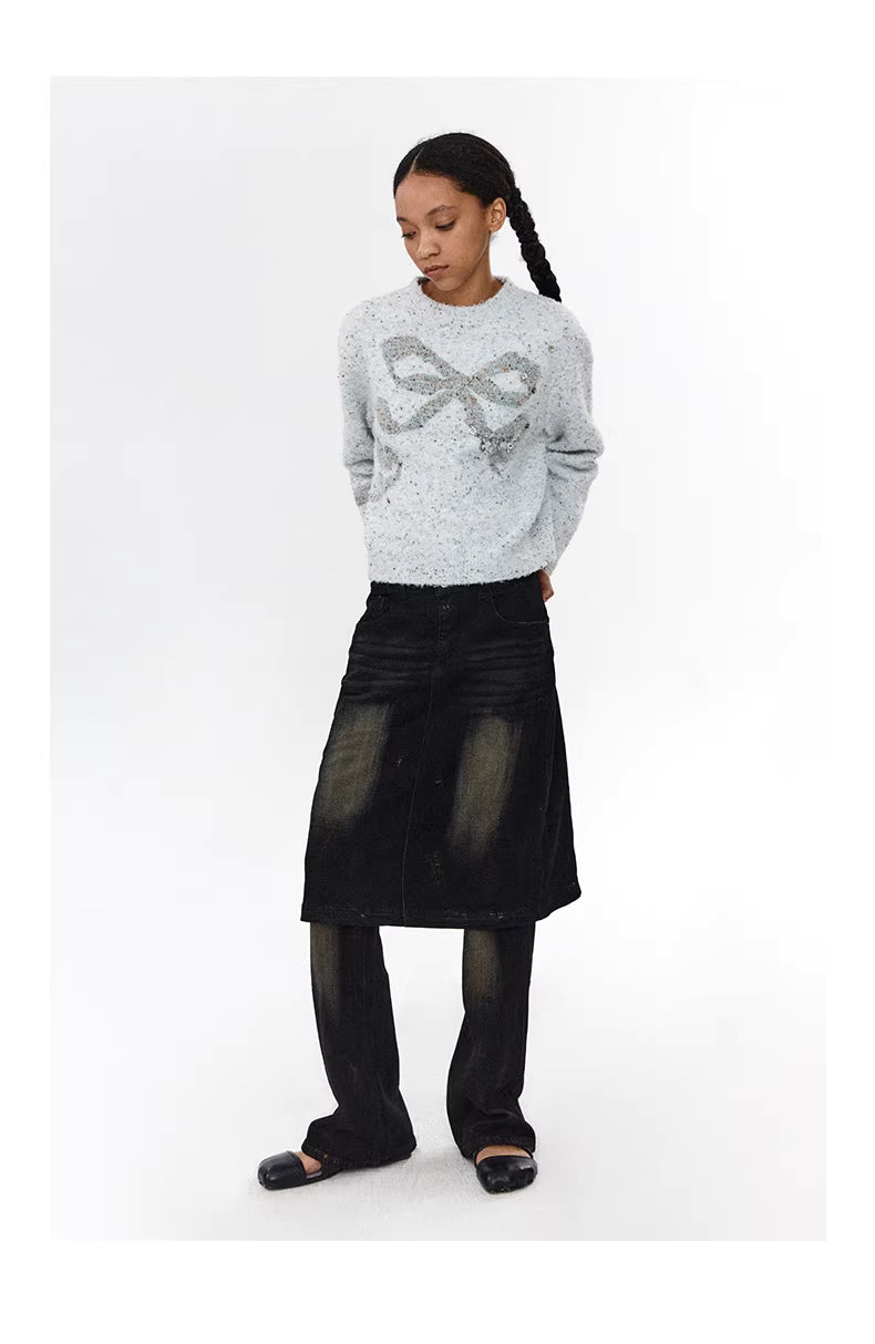 Shadow Wave Denim Skirt-Pant