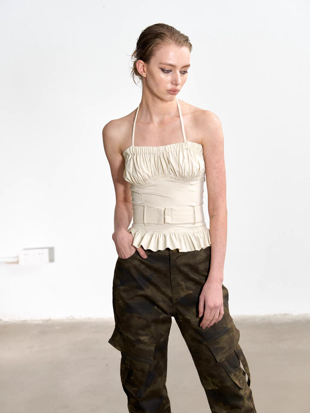 Gathered Corset Halter-Neck Top