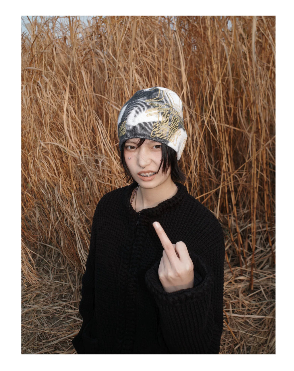 尤奋 Euphoria All-Over Graphic Knitted Beanie