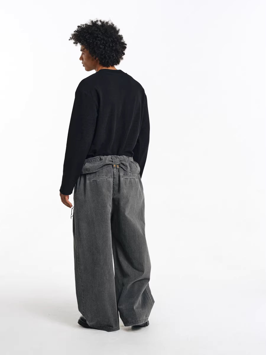 Deconstructed Wide-Leg Charcoal Trousers