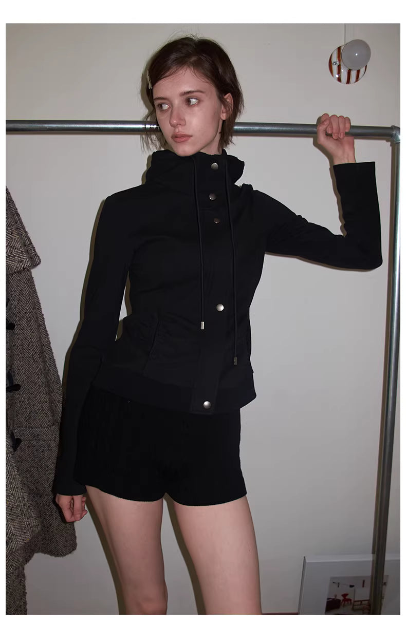 Apex Sculpt Hooded Jacket in Black Ink or Coffee