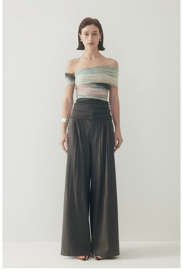 One-Shoulder Art Star Mesh Top