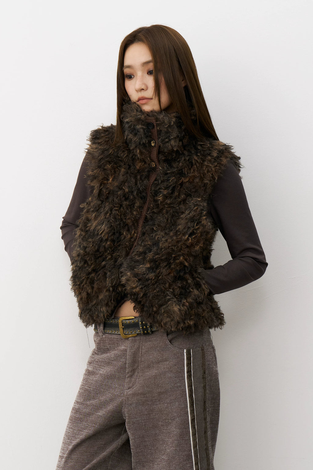 Mottled Faux Fur Vest
