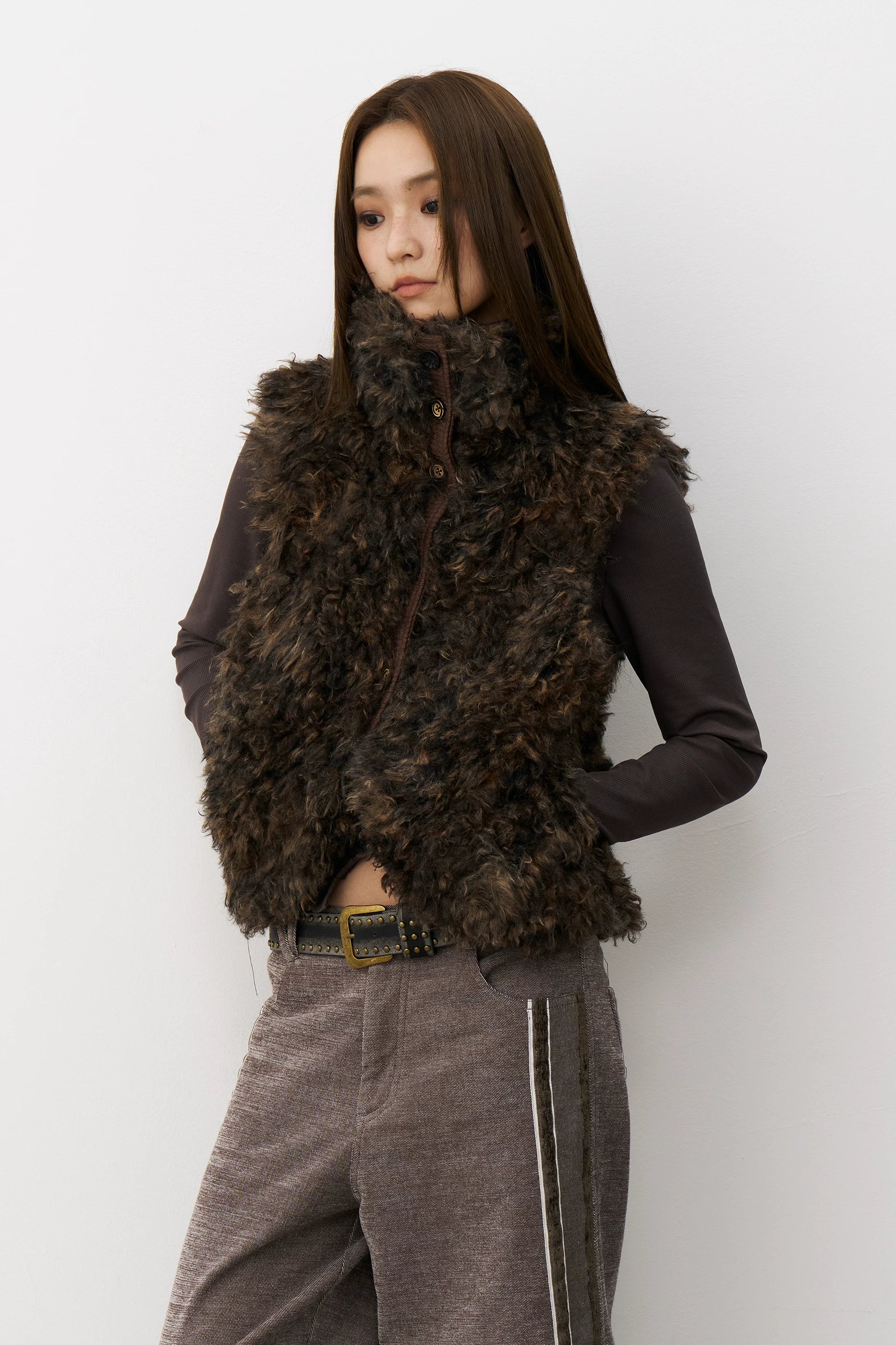 Mottled Faux Fur Vest