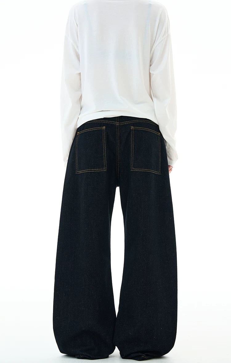 Wide-Leg Contrast Stitch Denim
