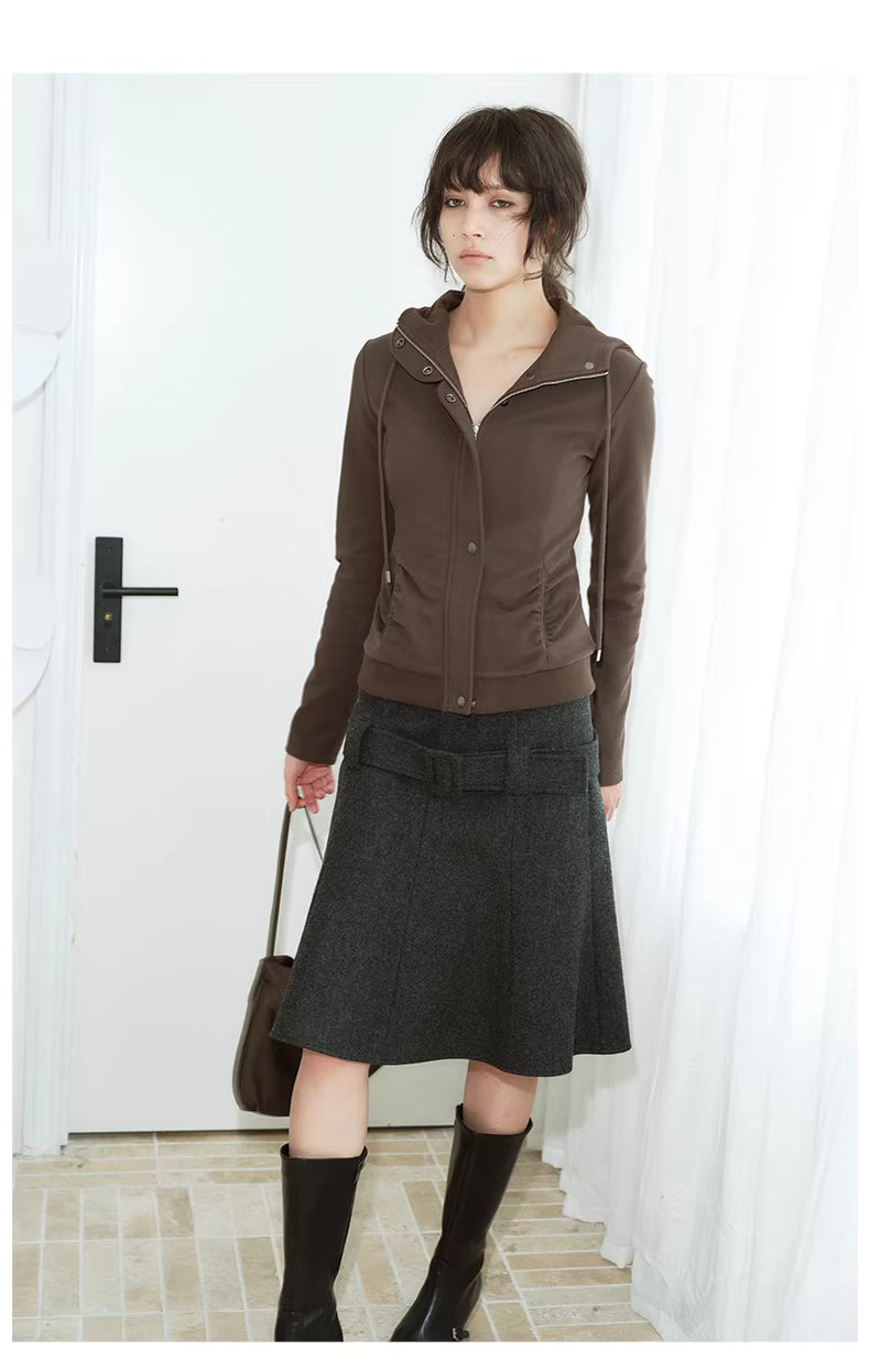 Apex Sculpt Hooded Jacket in Black Ink or Coffee