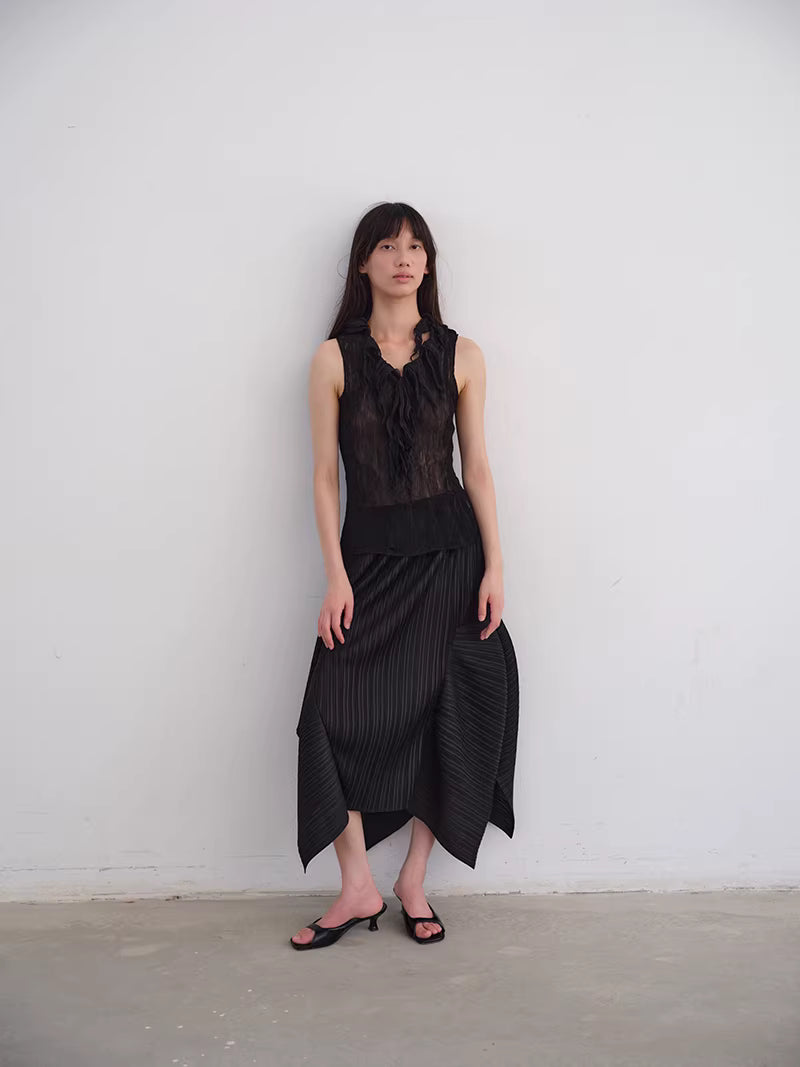 Shadow Pleat Midi Skirt