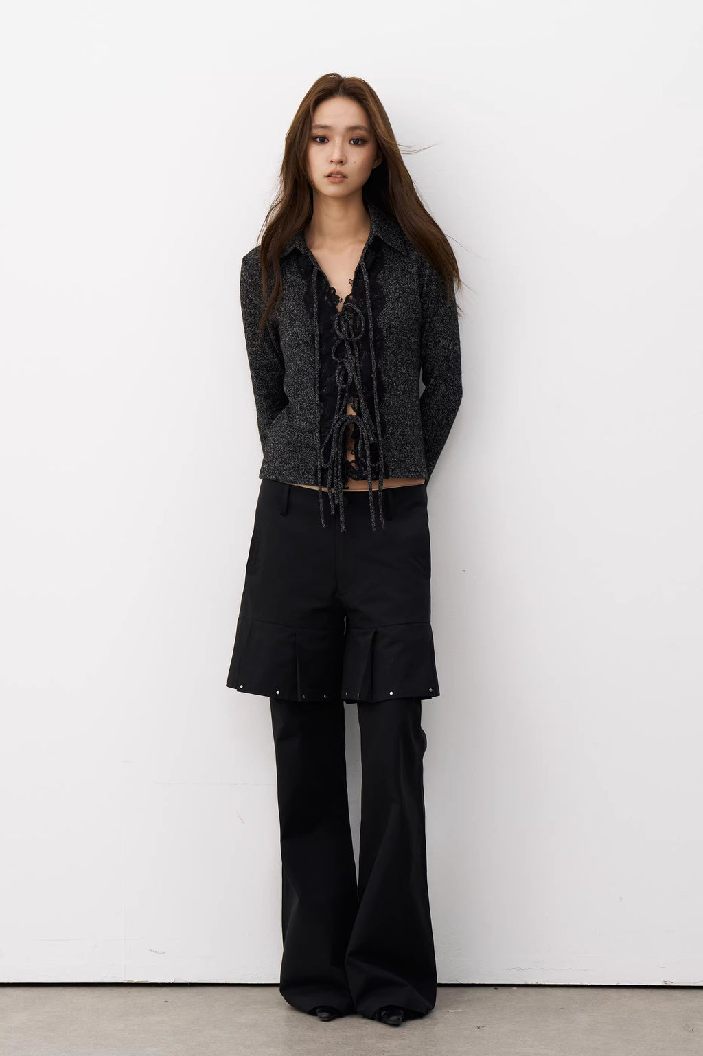 Charcoal Marl Lace-Up Knit Top