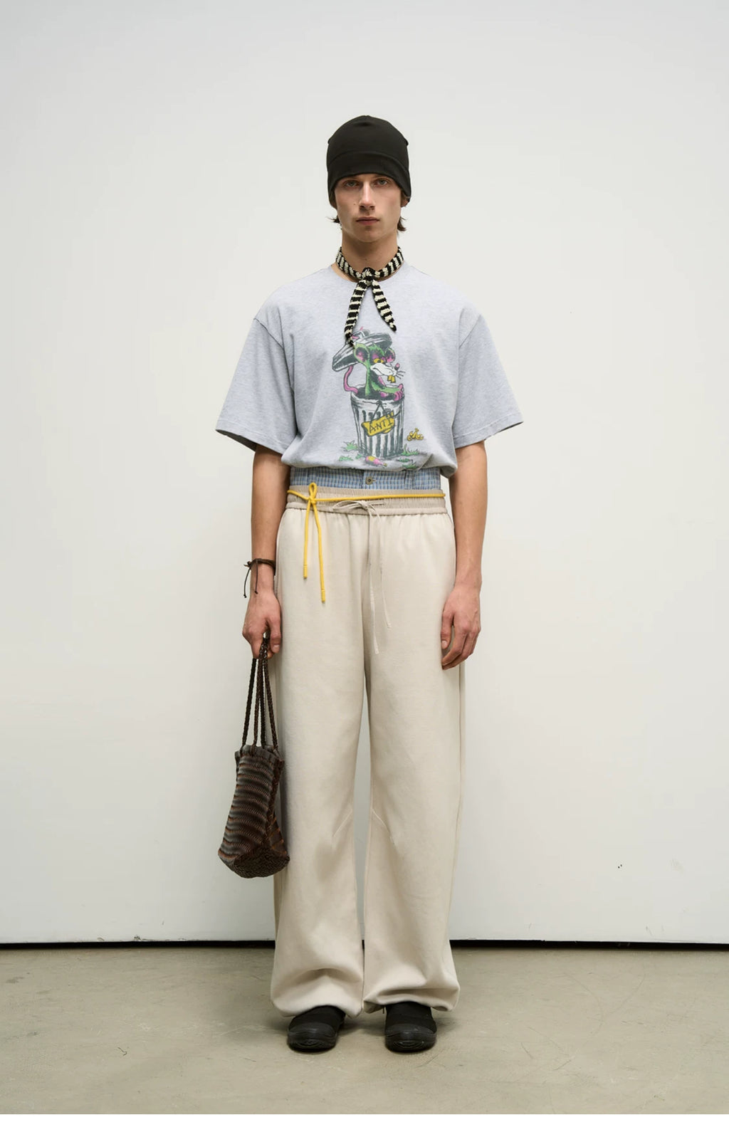 Layered Piqué Wide-Leg Trousers