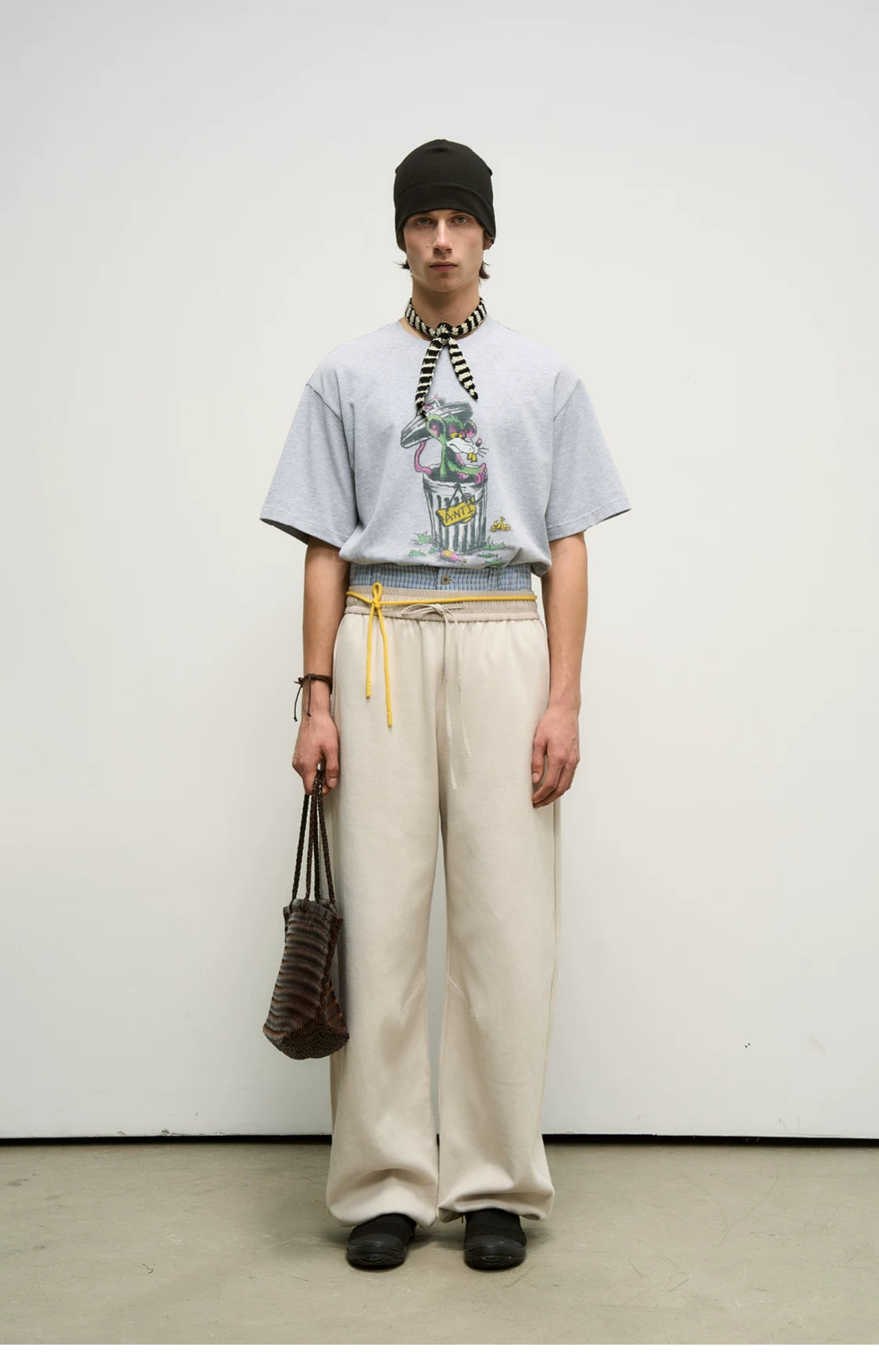 Layered Piqué Wide-Leg Trousers