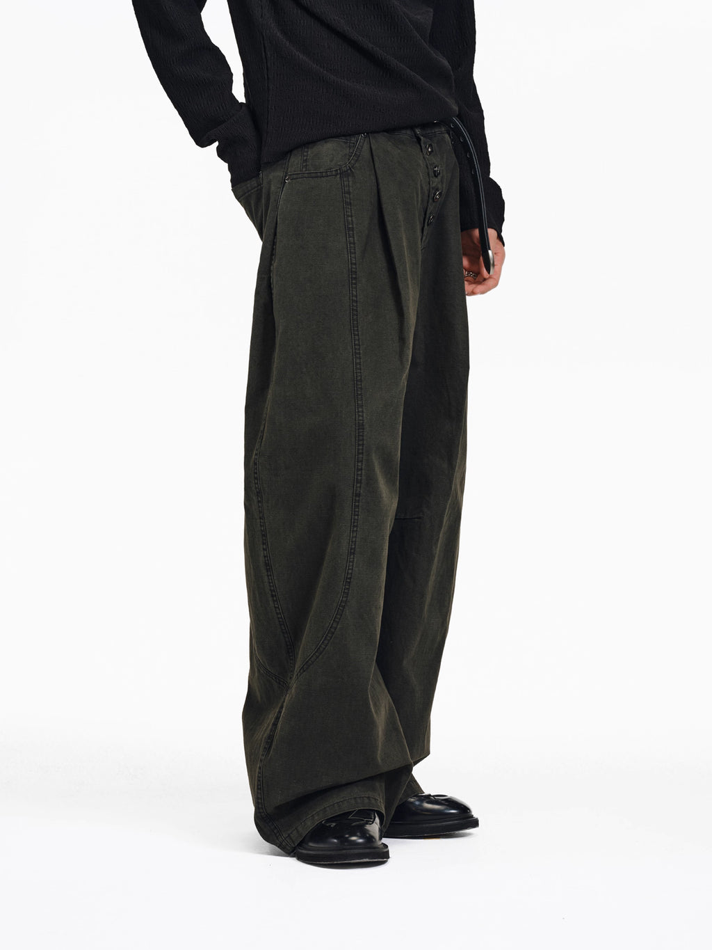 Faded Wide-Leg Pants in Deep Moss