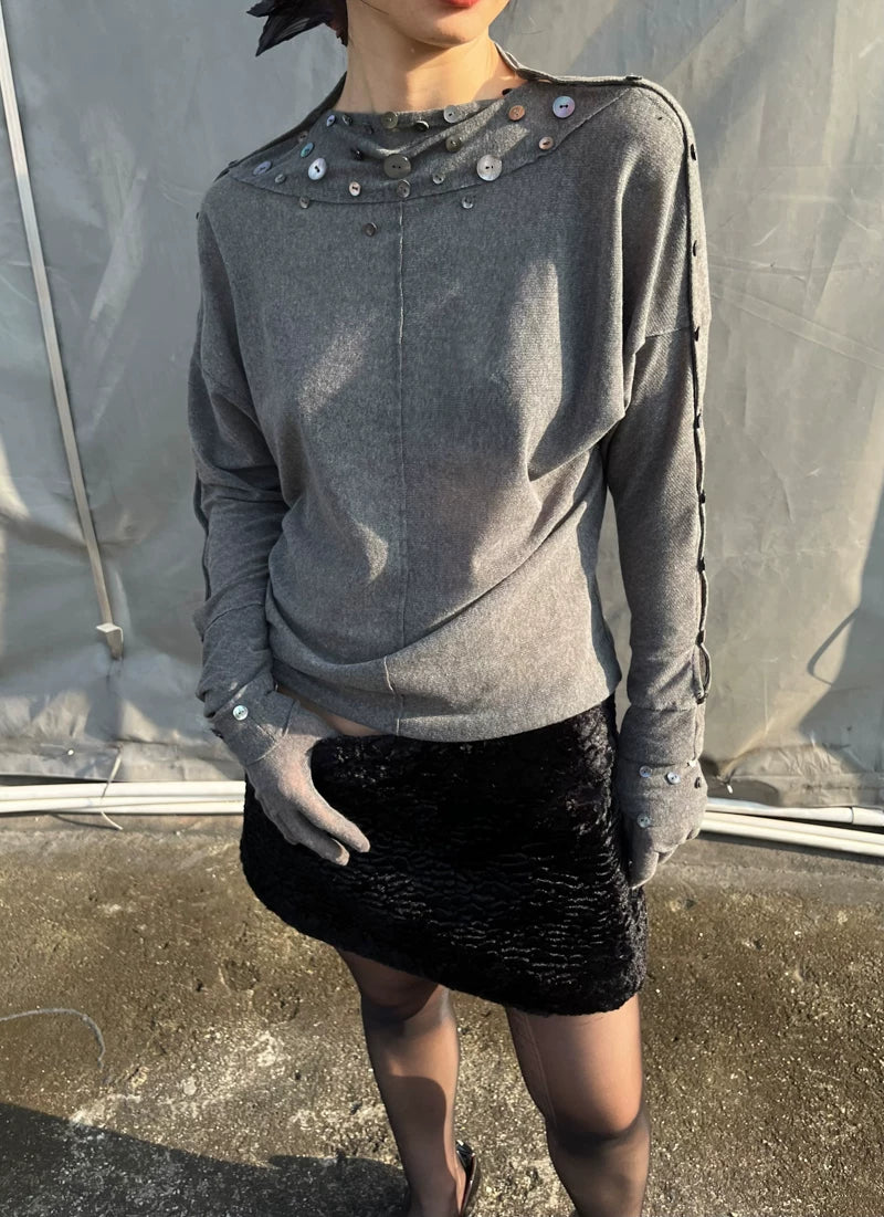 Shell Collar Button Sleeve Jersey Top