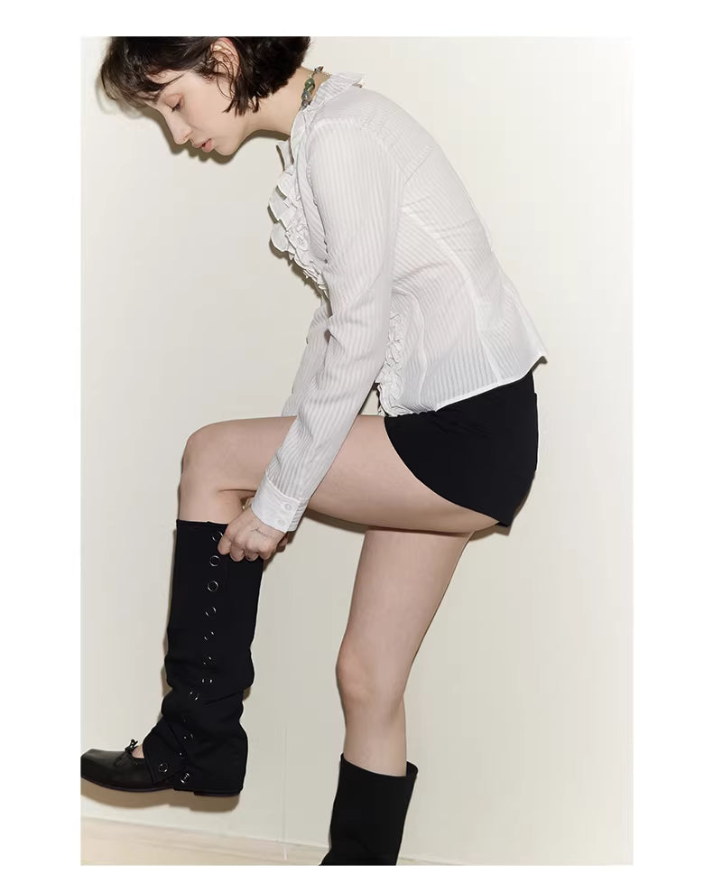 Ruffle Bodice Pinstripe Blouse