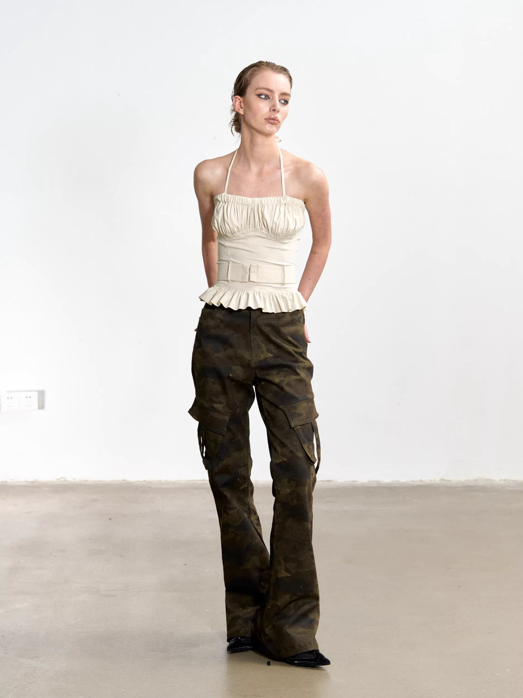 Gathered Corset Halter-Neck Top