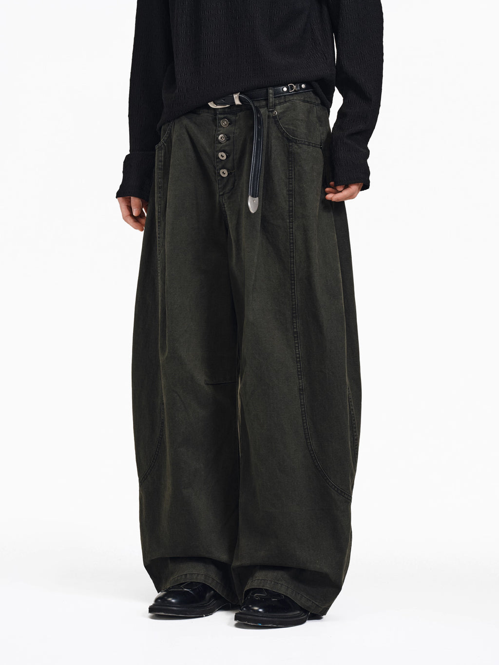 Faded Wide-Leg Pants in Deep Moss