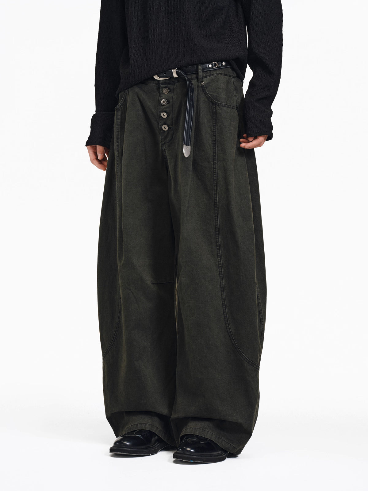 Faded Wide-Leg Pants in Deep Moss