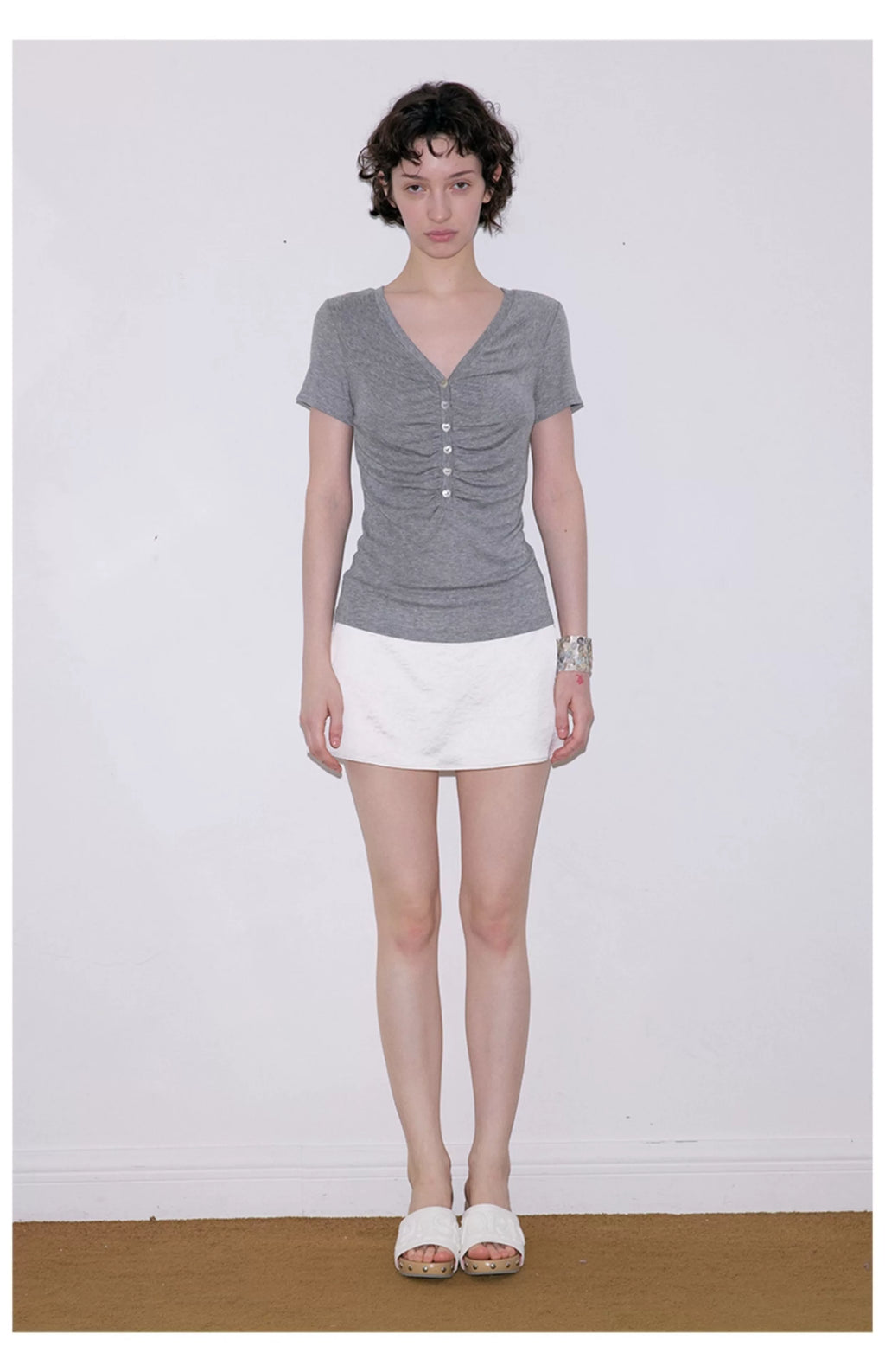 Roselight TENCEL™ Wool Button Ruched Top
