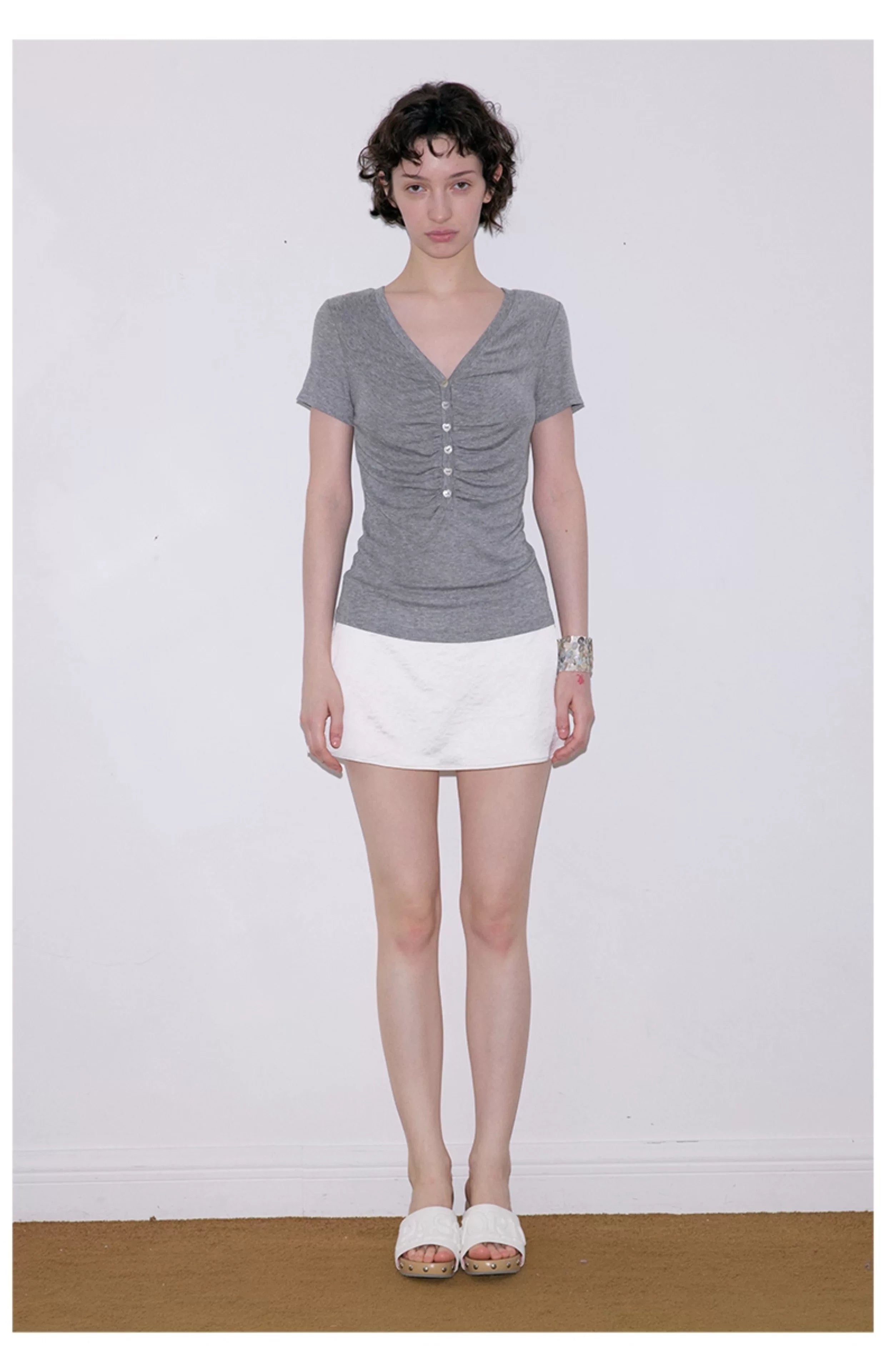 Roselight TENCEL™ Wool Button Ruched Top