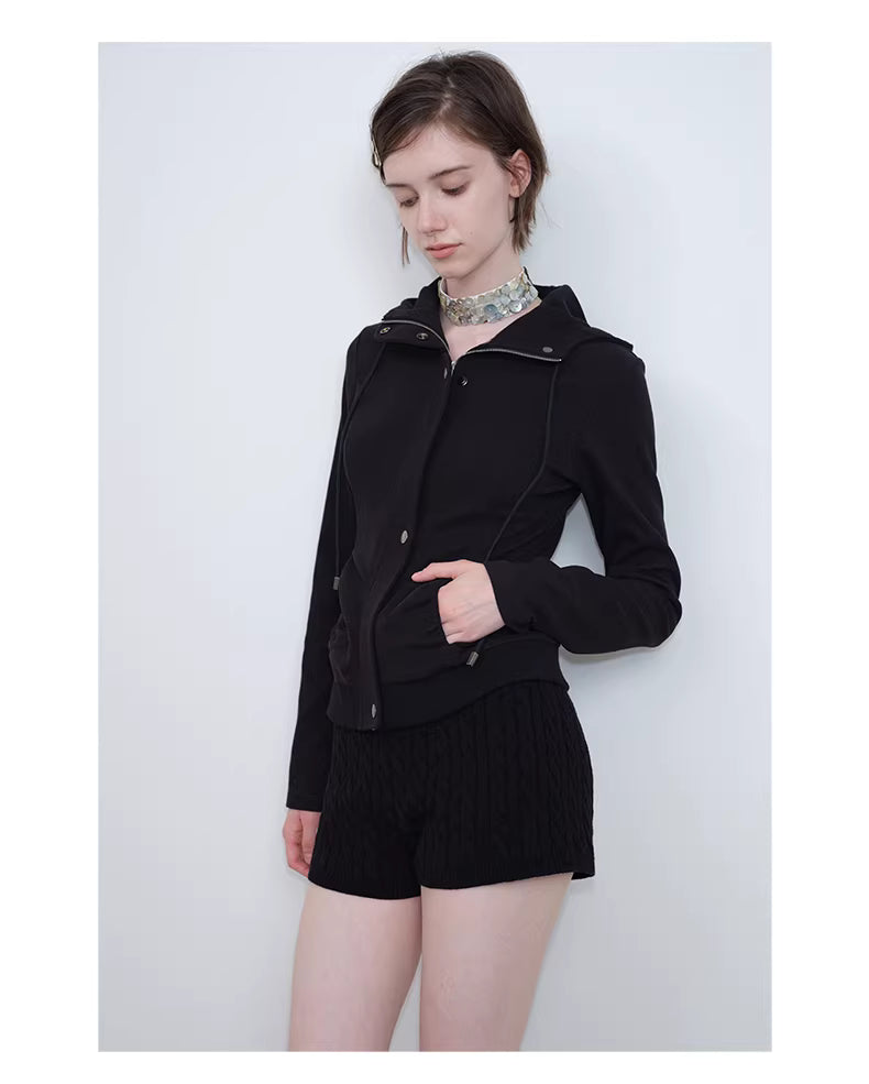 Apex Sculpt Hooded Jacket in Black Ink or Coffee