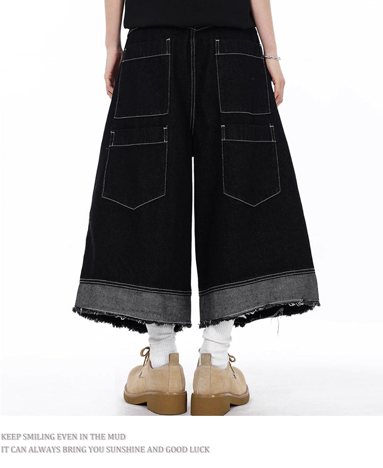 Cropped Wide-Leg Utility Denim
