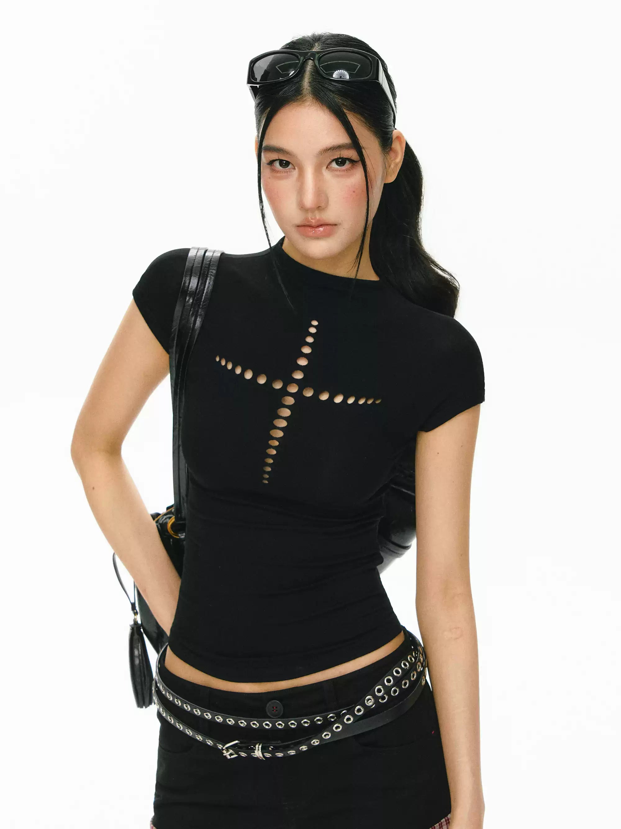 Cross Cut-Out Fitted Tee