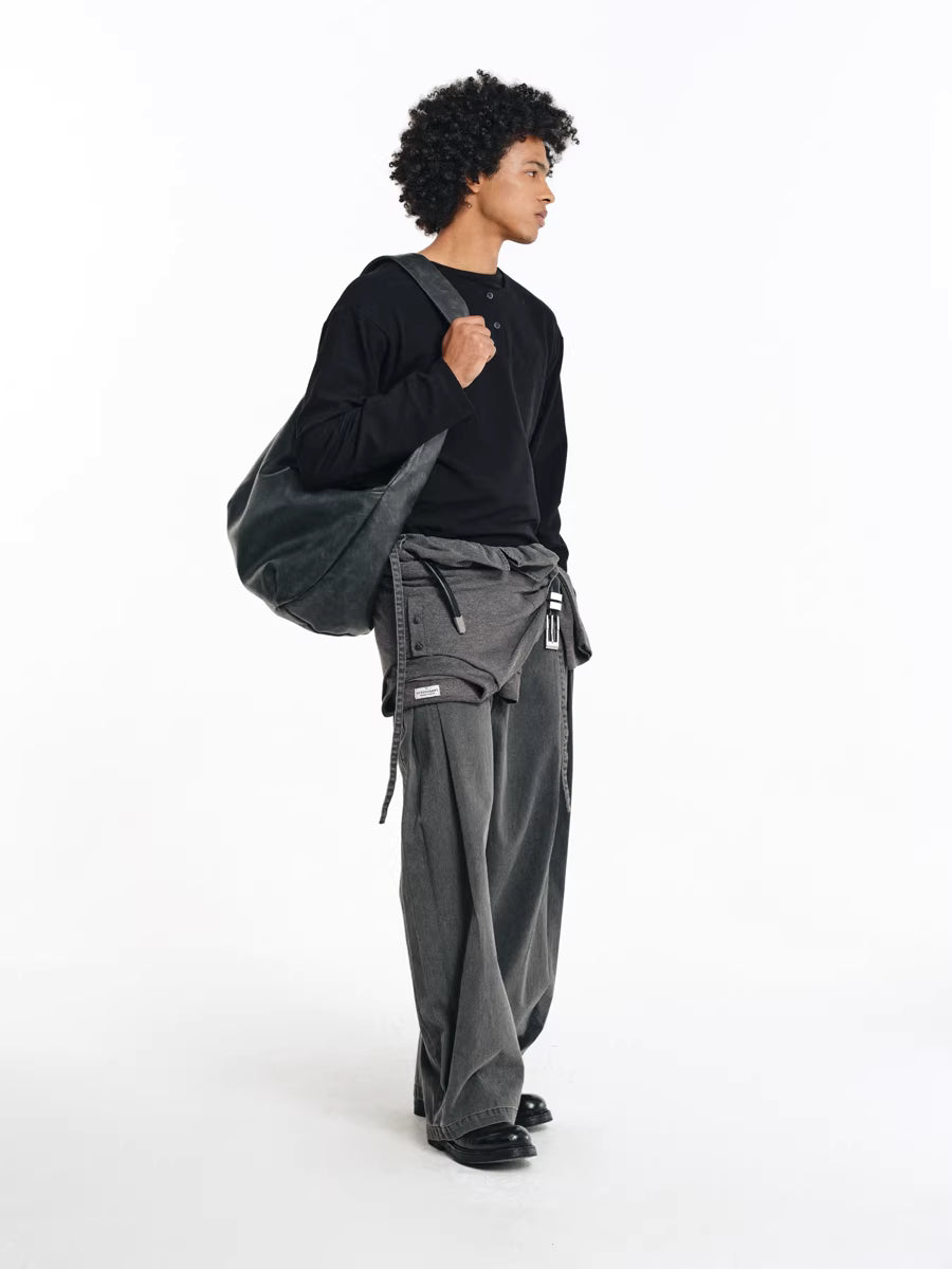 Deconstructed Wide-Leg Charcoal Trousers