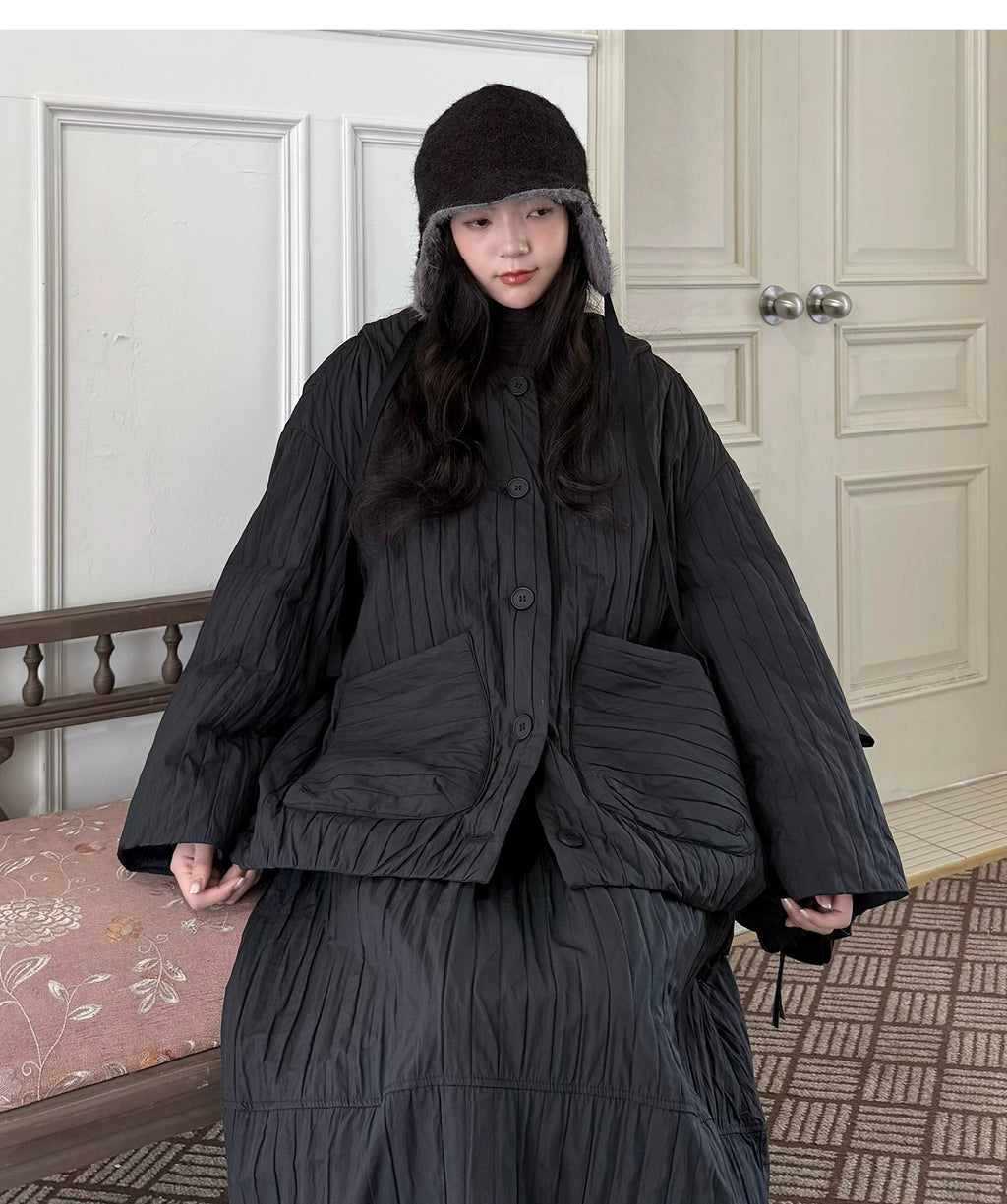 Crinkled Quilted Utility Jacket – Black