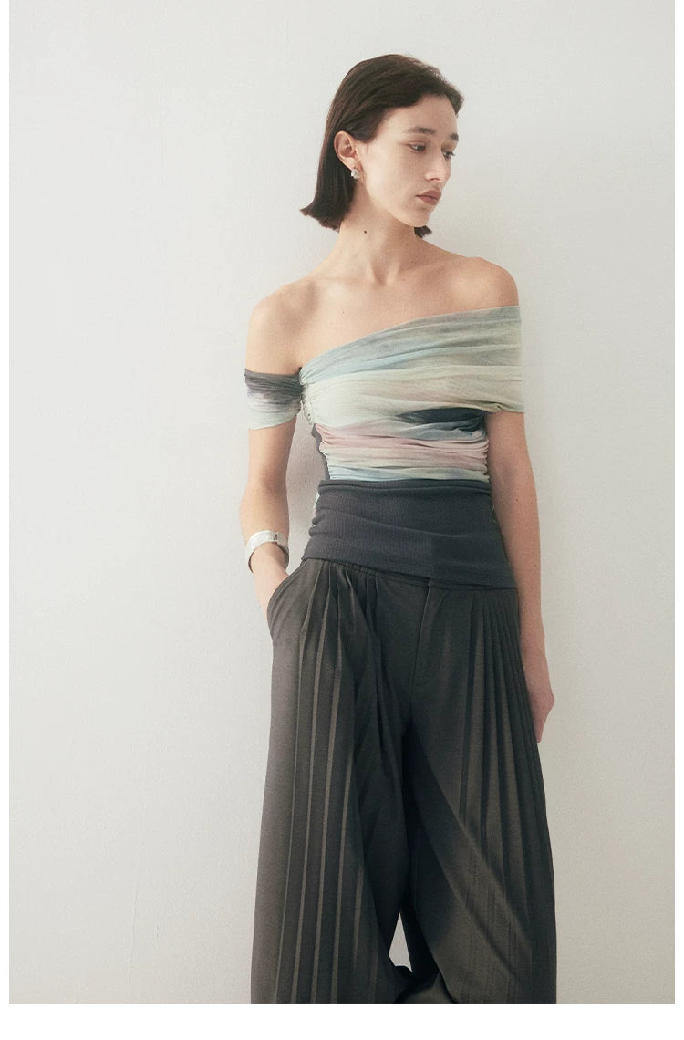 One-Shoulder Art Star Mesh Top