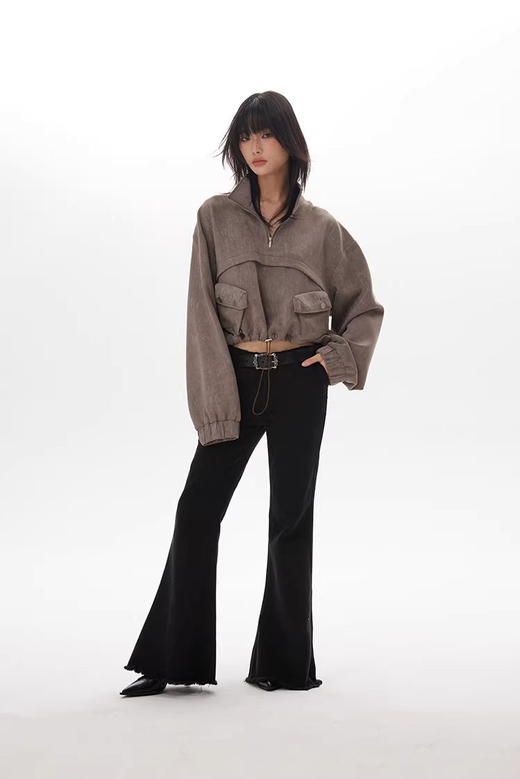 Drawstring Hem Cargo Jacket in Taupe