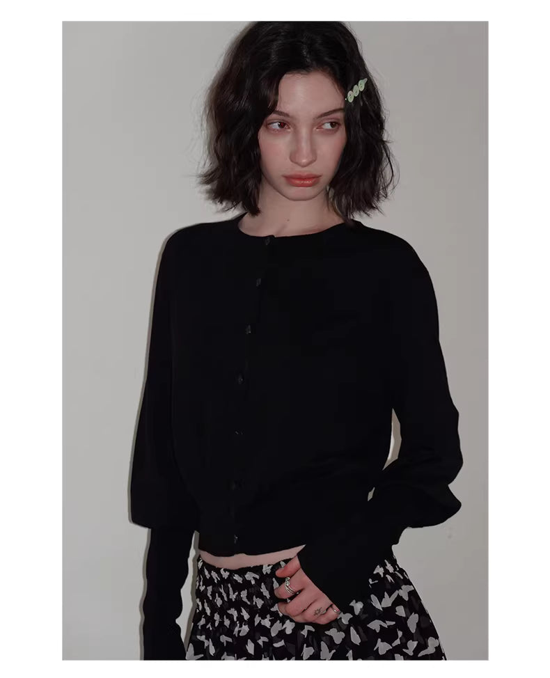 Lantern Sleeve Cardigan in Black Ink or White