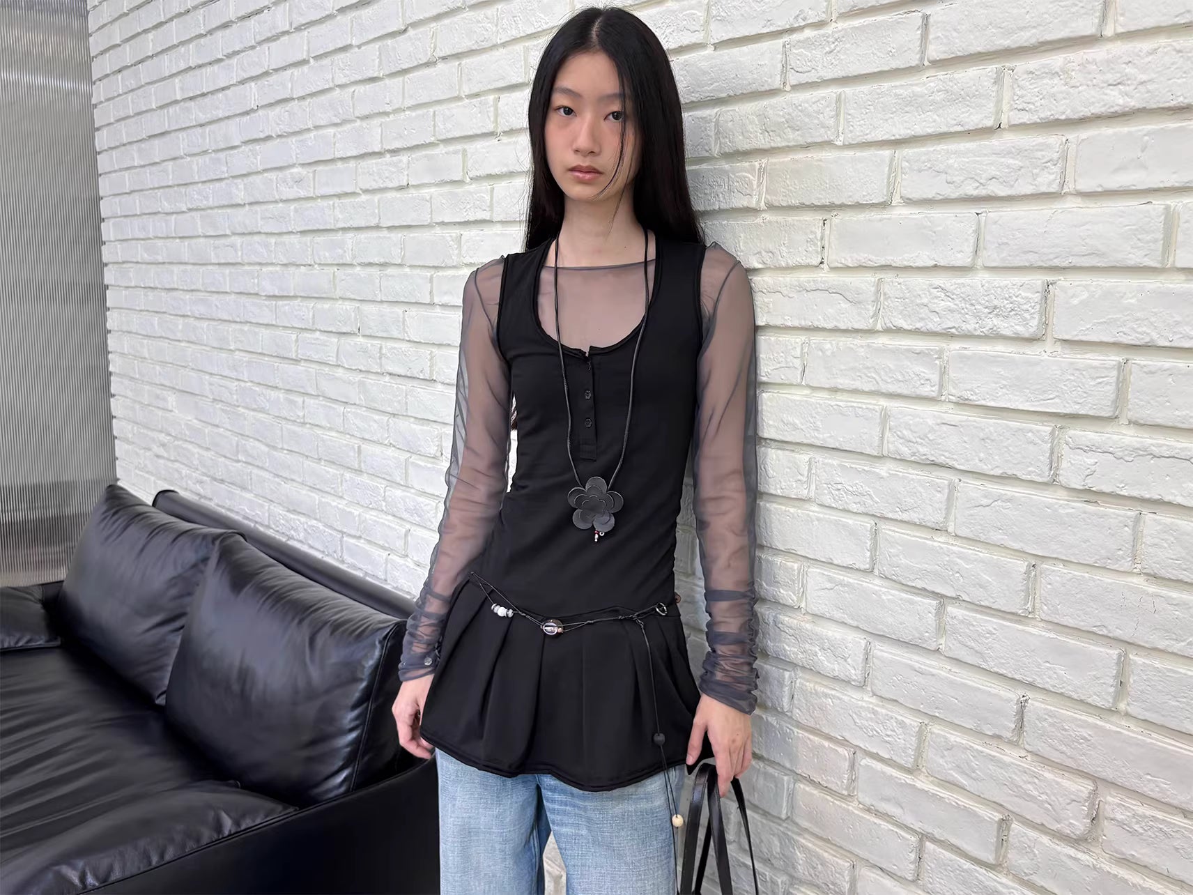 Henley Collar Camisole Mini Skirt Vest