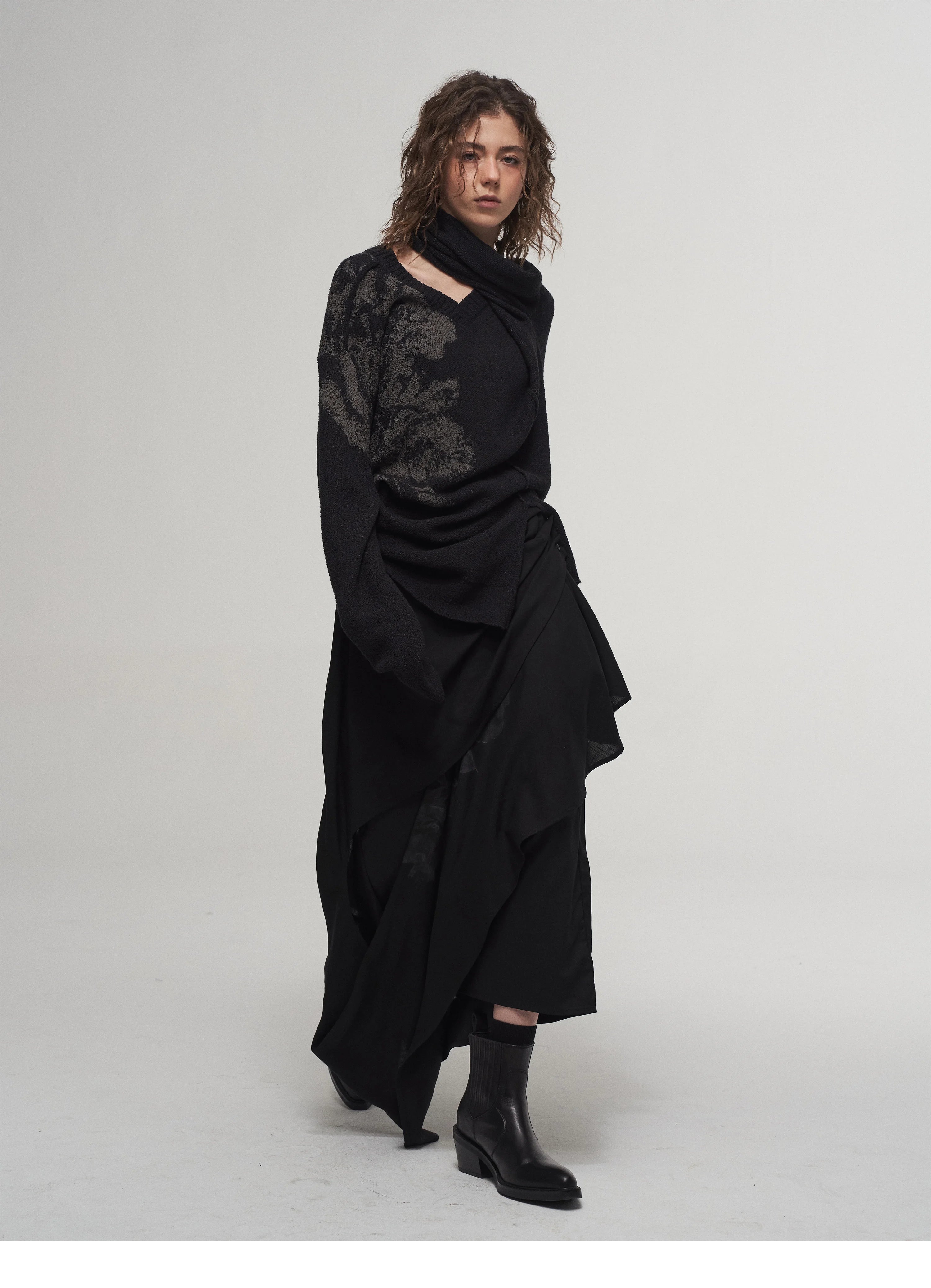 Layered Drape Maxi Skirt