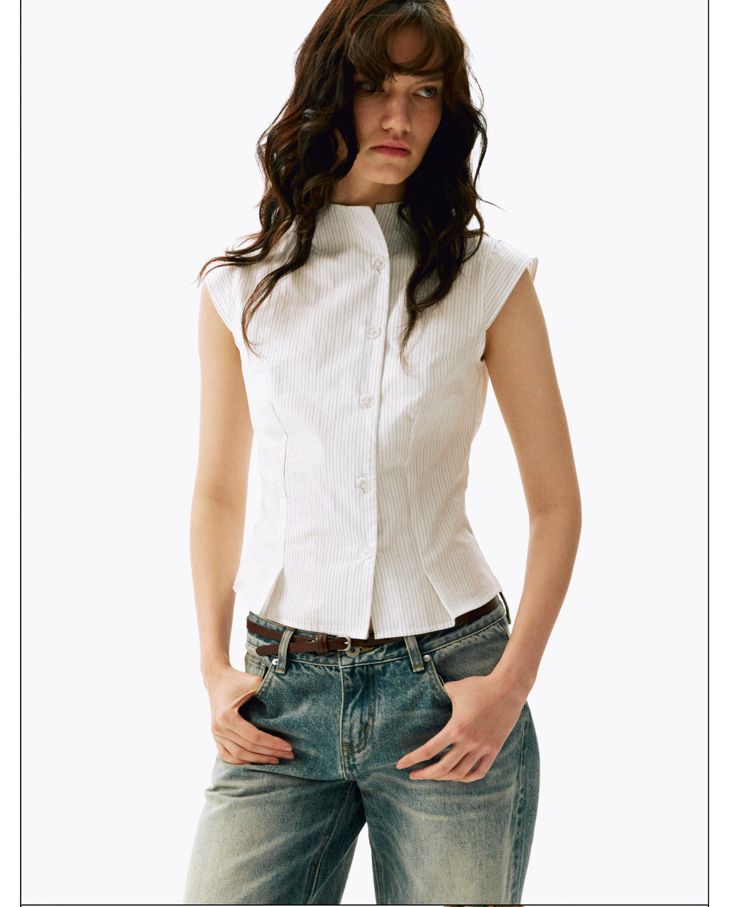 Pinstripe Stand-Collar Vest