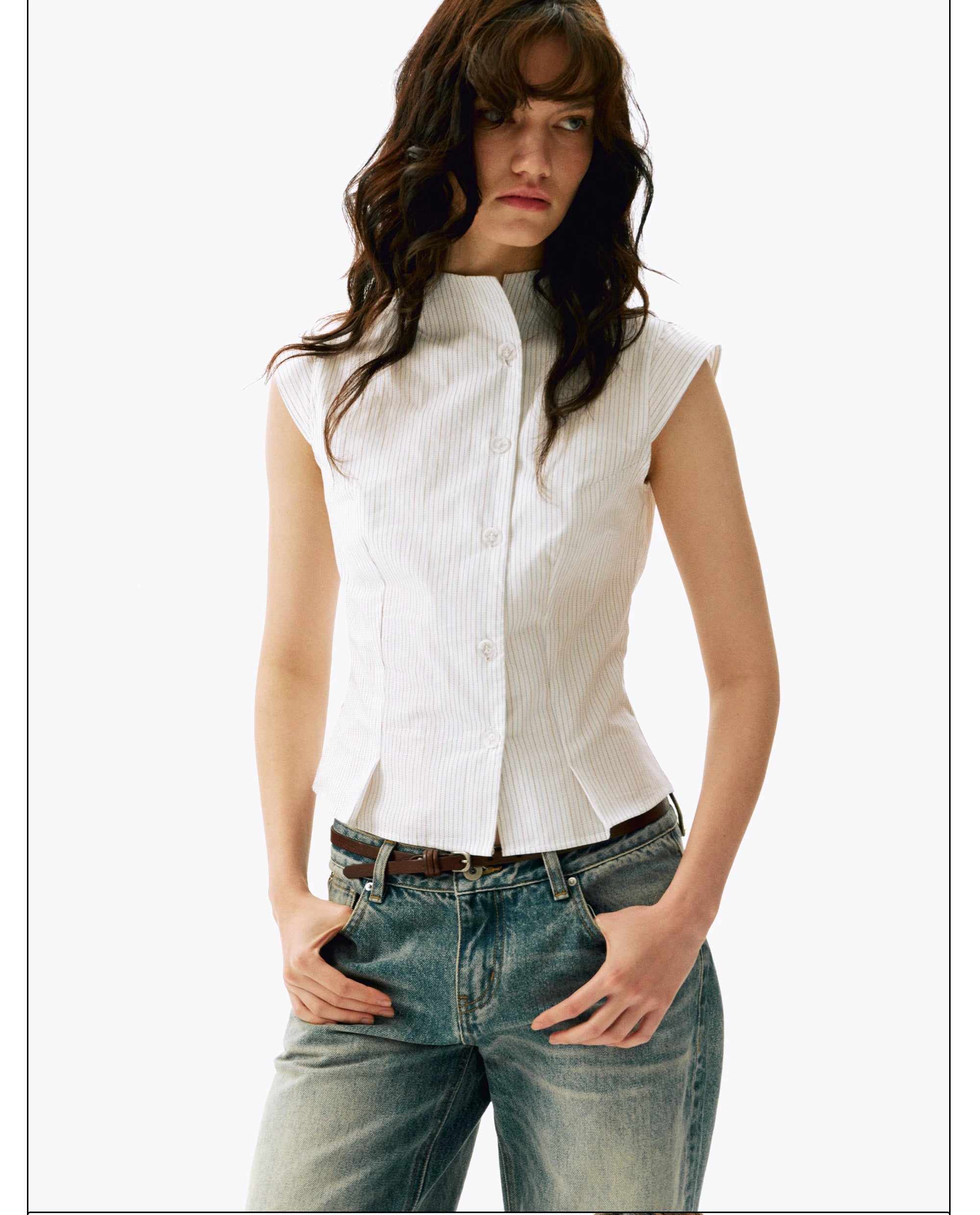 Pinstripe Stand-Collar Vest