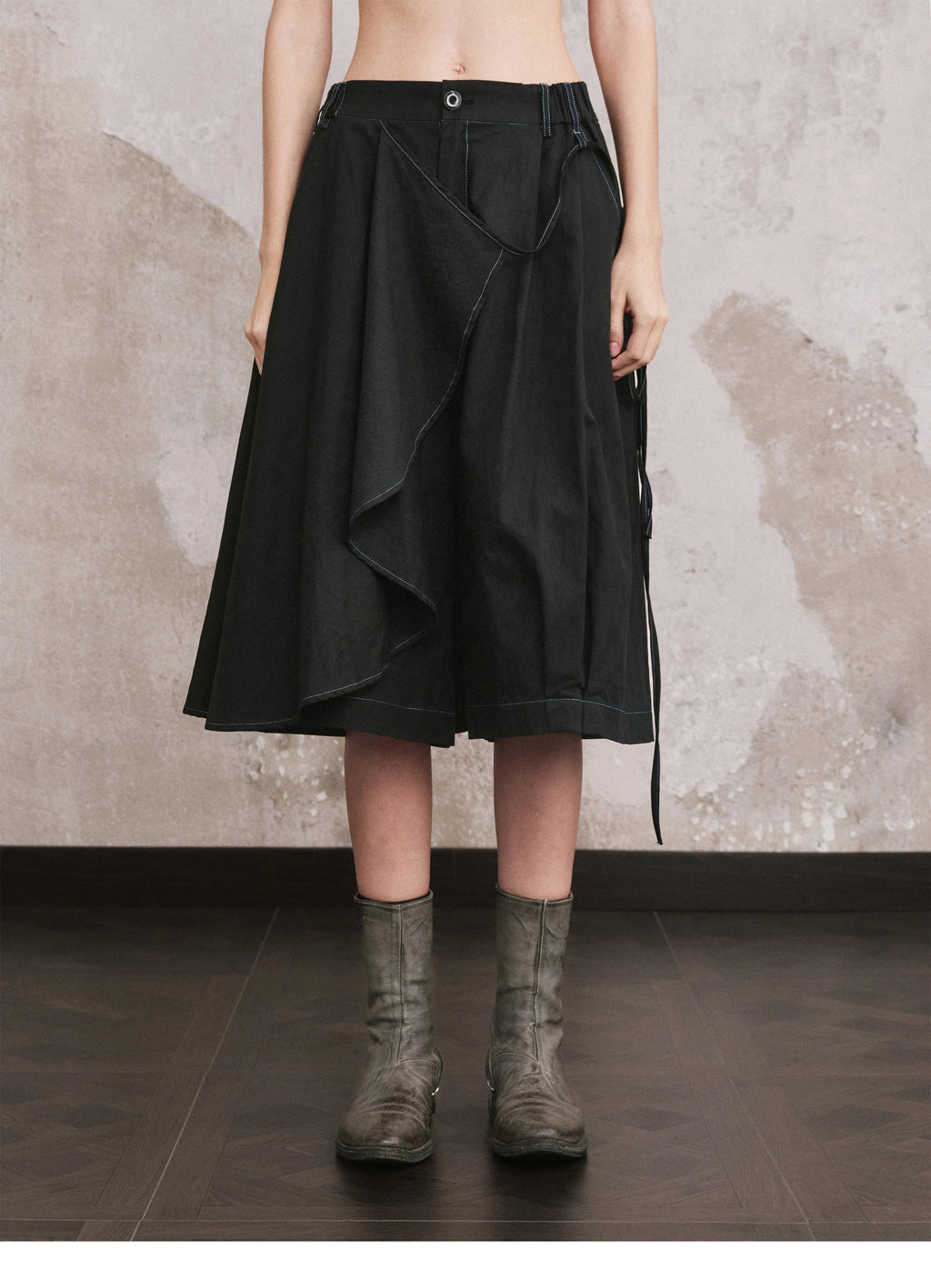 Asymmetric Draped Layered Shorts