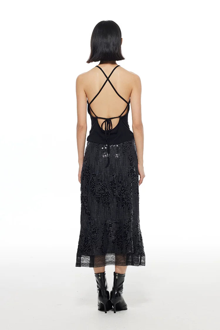 Sequin Lace Midi Skirt