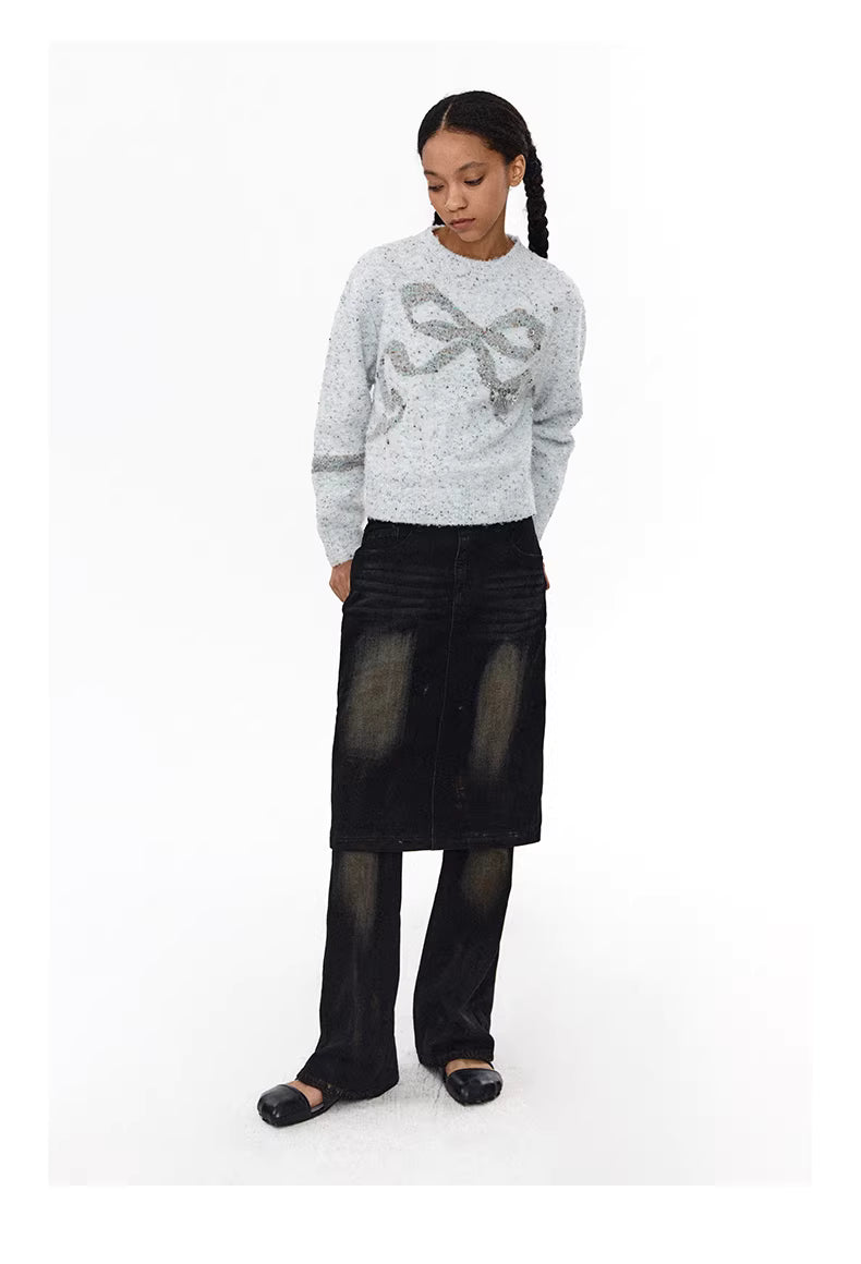 Shadow Wave Denim Skirt-Pant