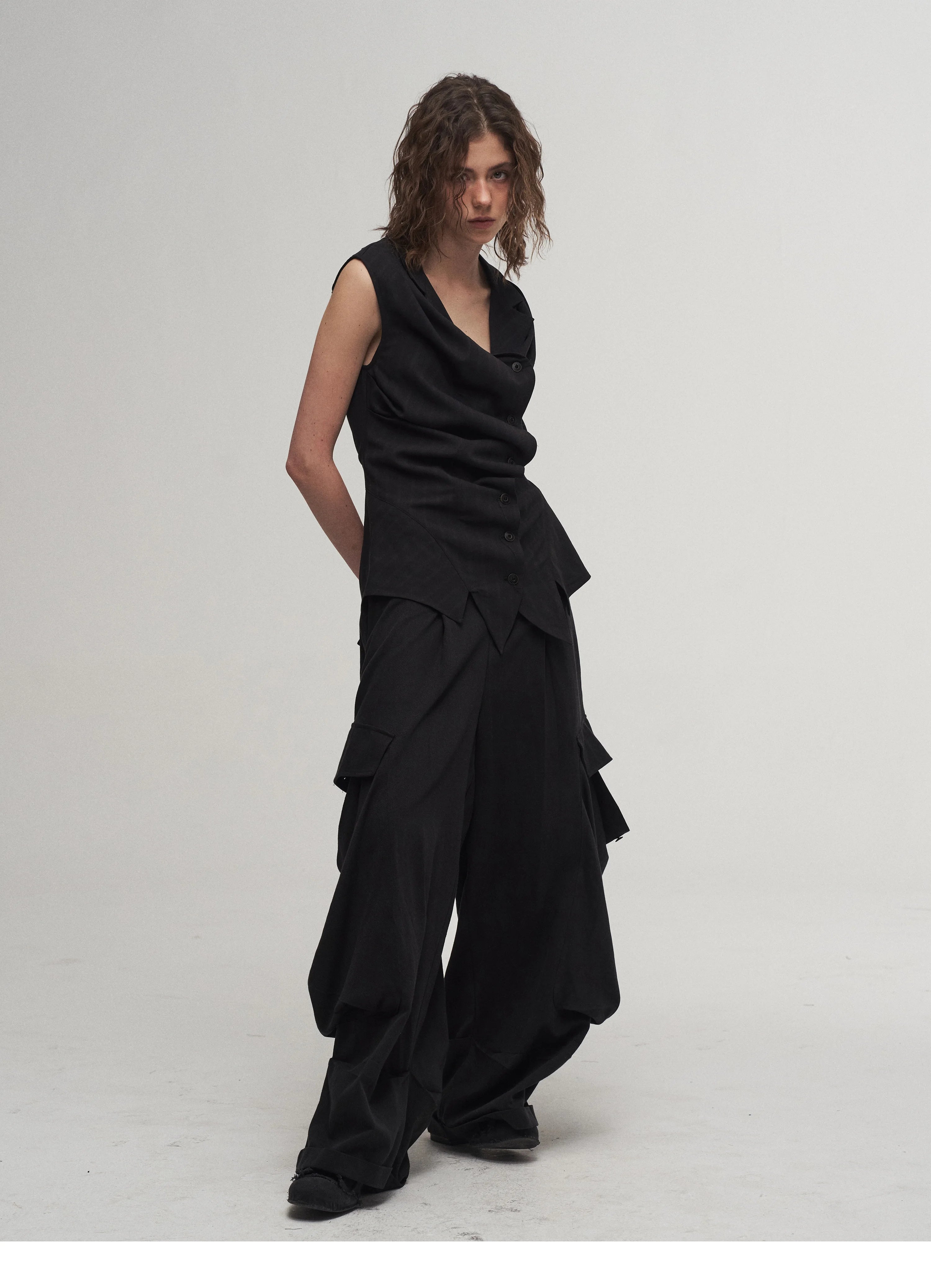 Draped Asymmetric Tailored Vest
