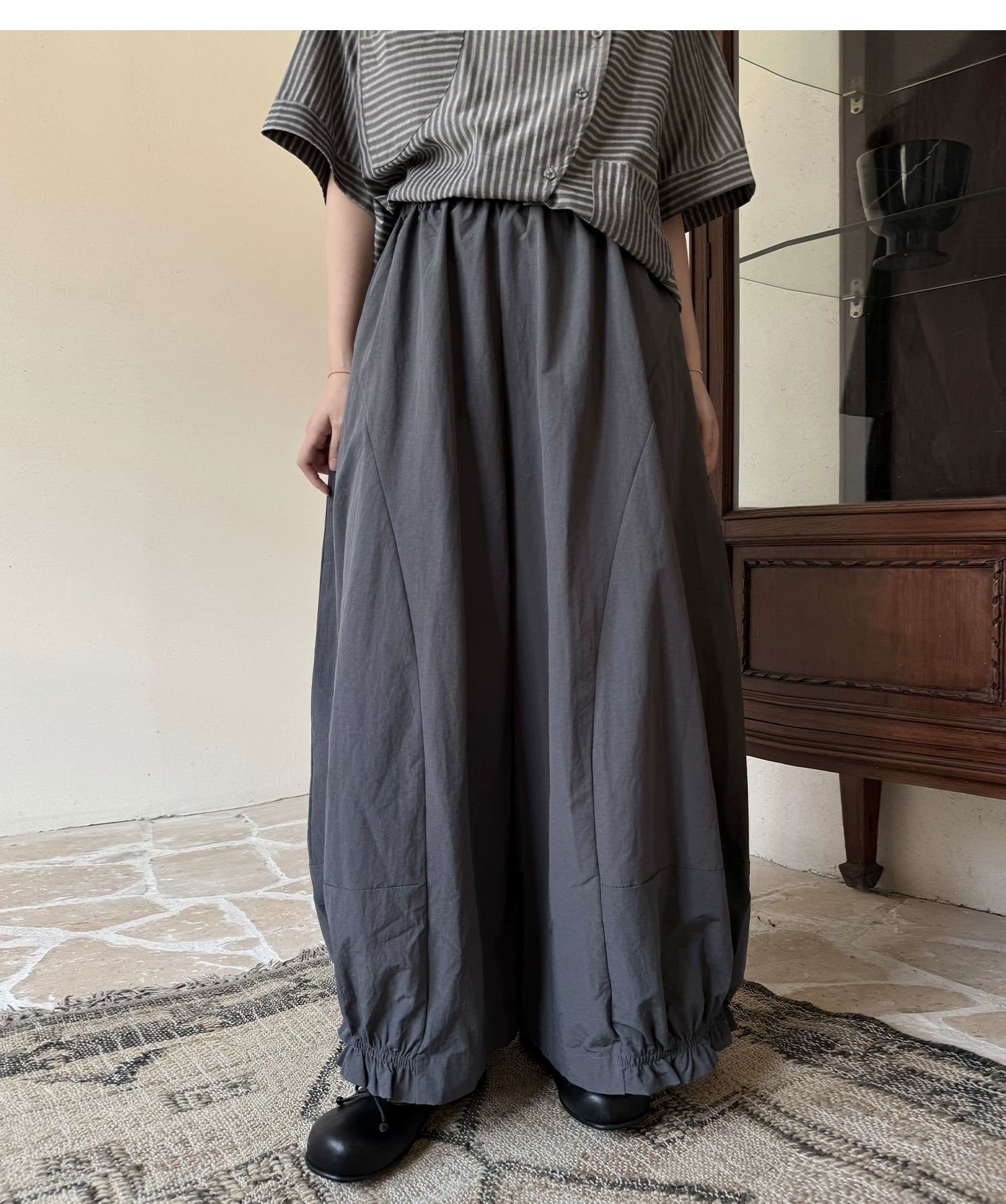 Gathered Balloon Wide-Leg Trousers