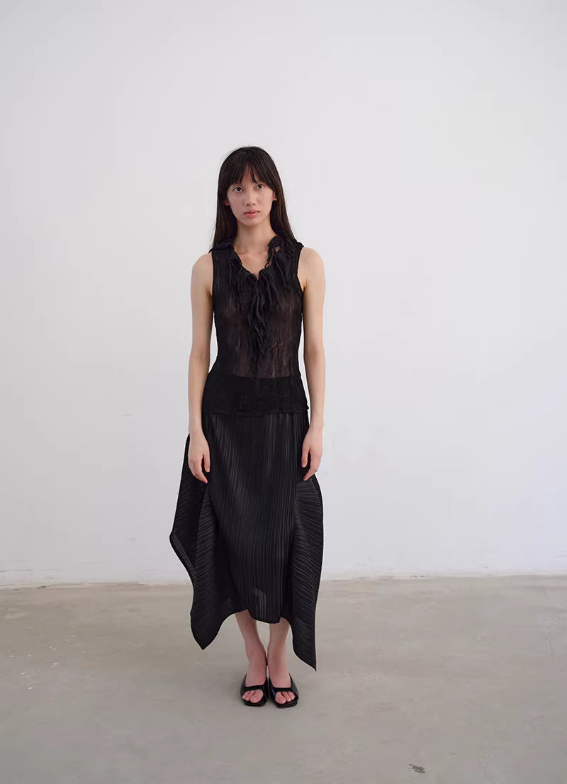 Shadow Pleat Midi Skirt