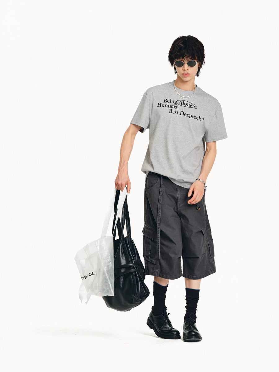 Drawstring Washed A-line Cargo Wide-Leg Shorts