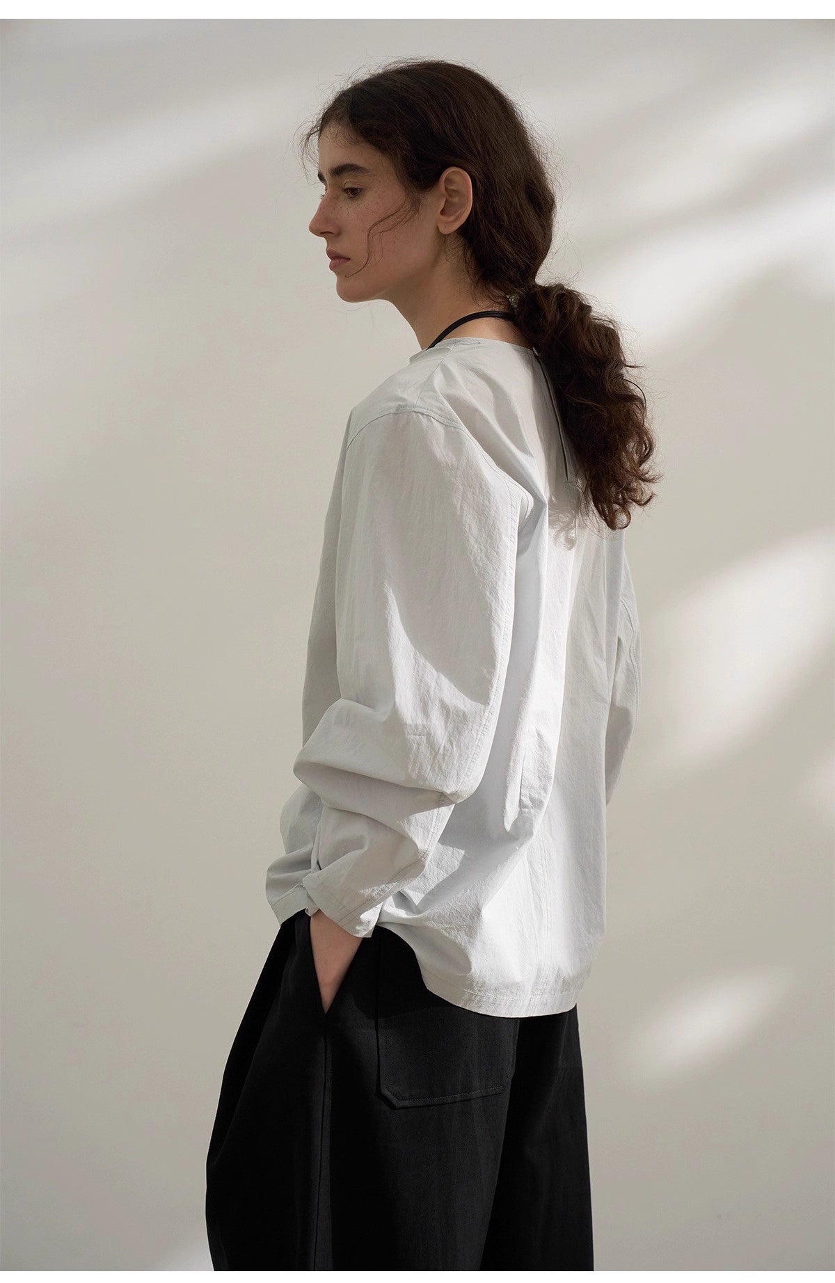 Sculptural Blouse in White or Grey Blue
