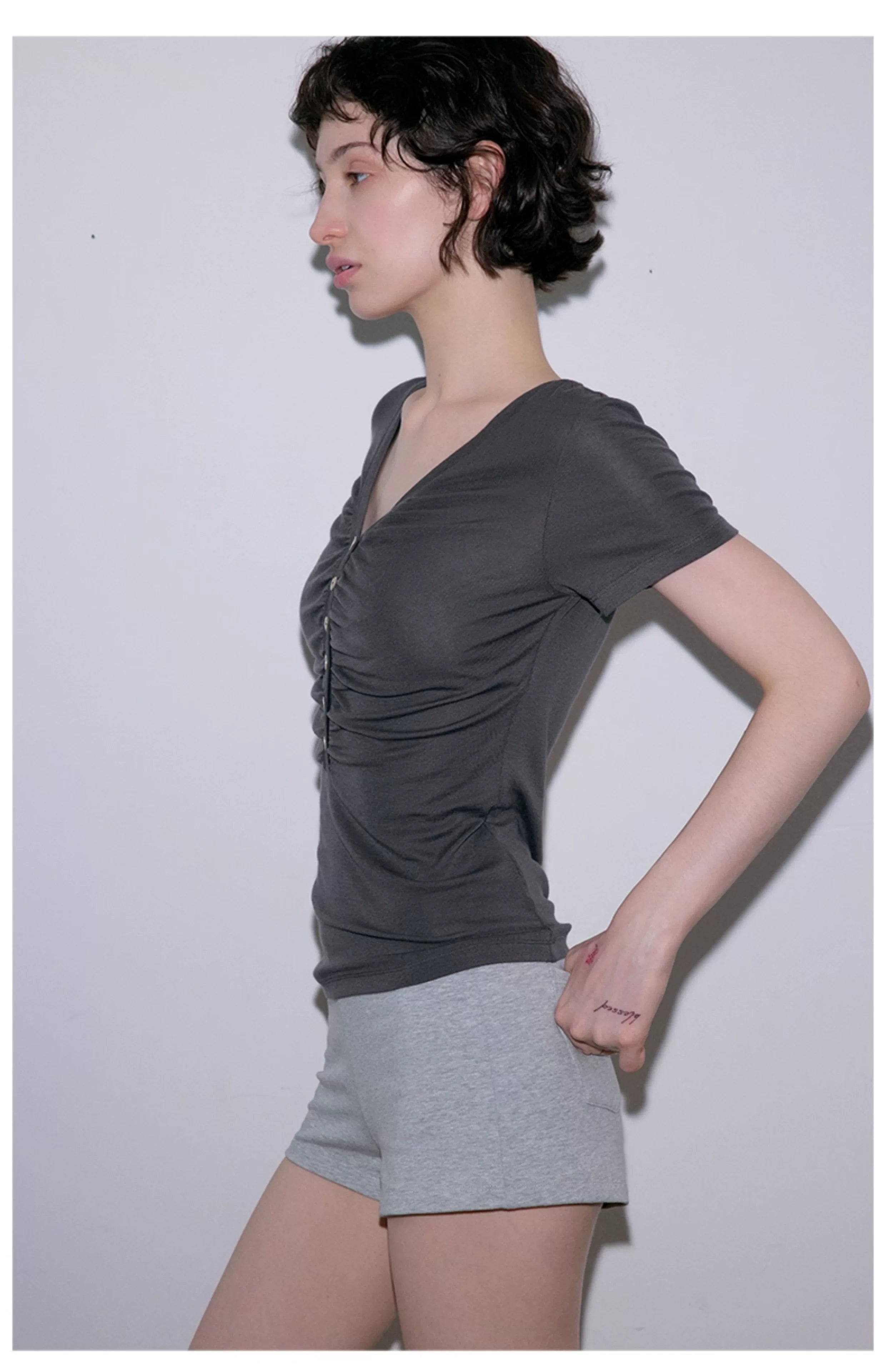 Roselight TENCEL™ Wool Button Ruched Top