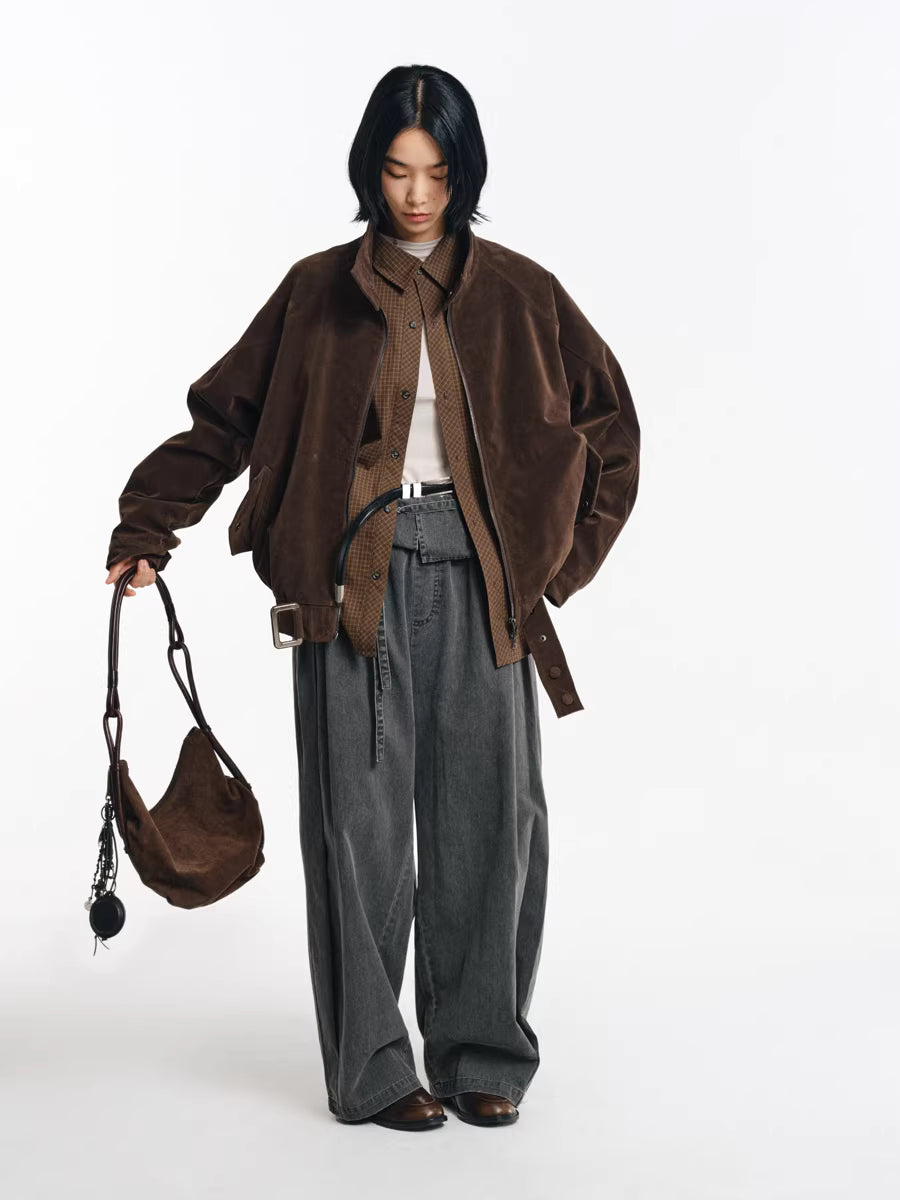 Deconstructed Wide-Leg Charcoal Trousers