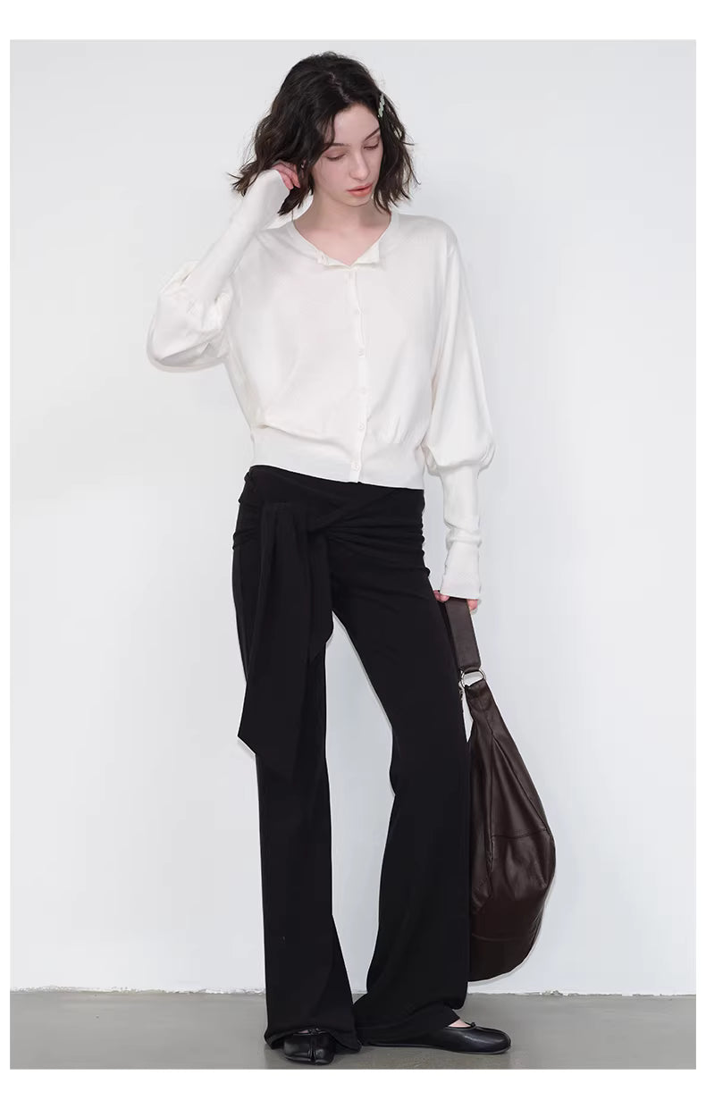 Lantern Sleeve Cardigan in Black Ink or White
