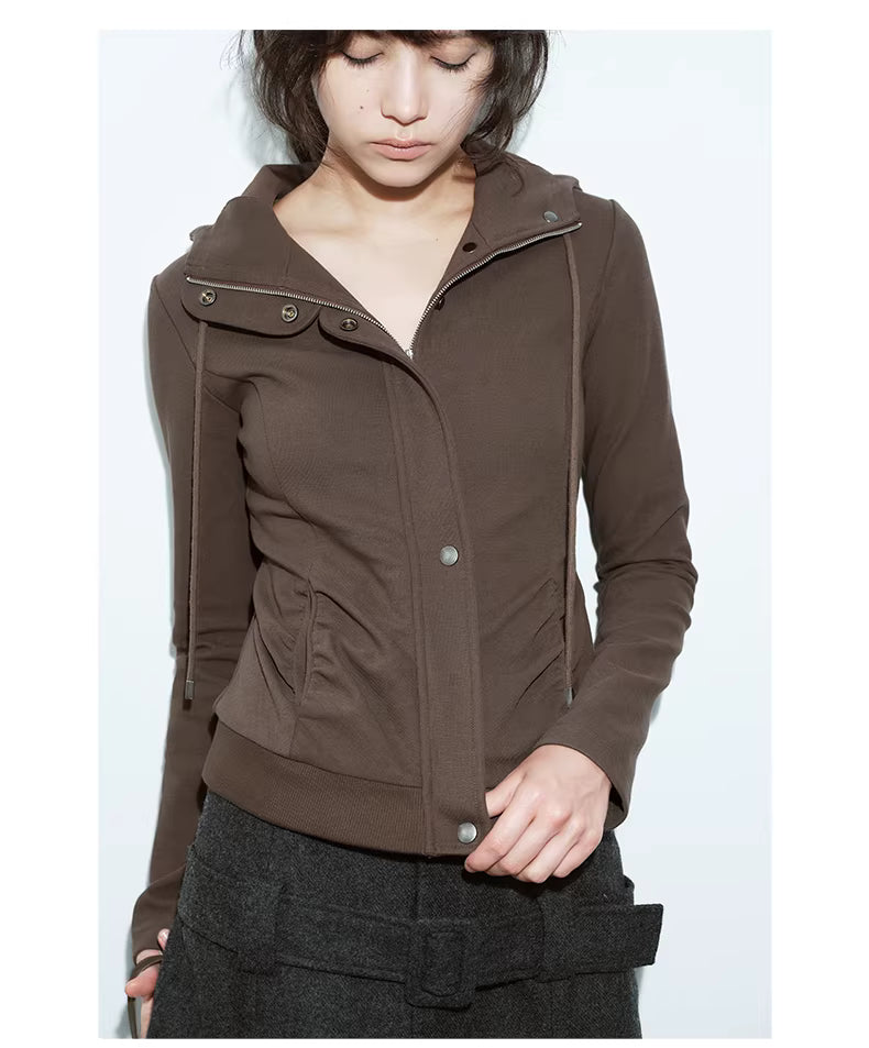 Apex Sculpt Hooded Jacket in Black Ink or Coffee