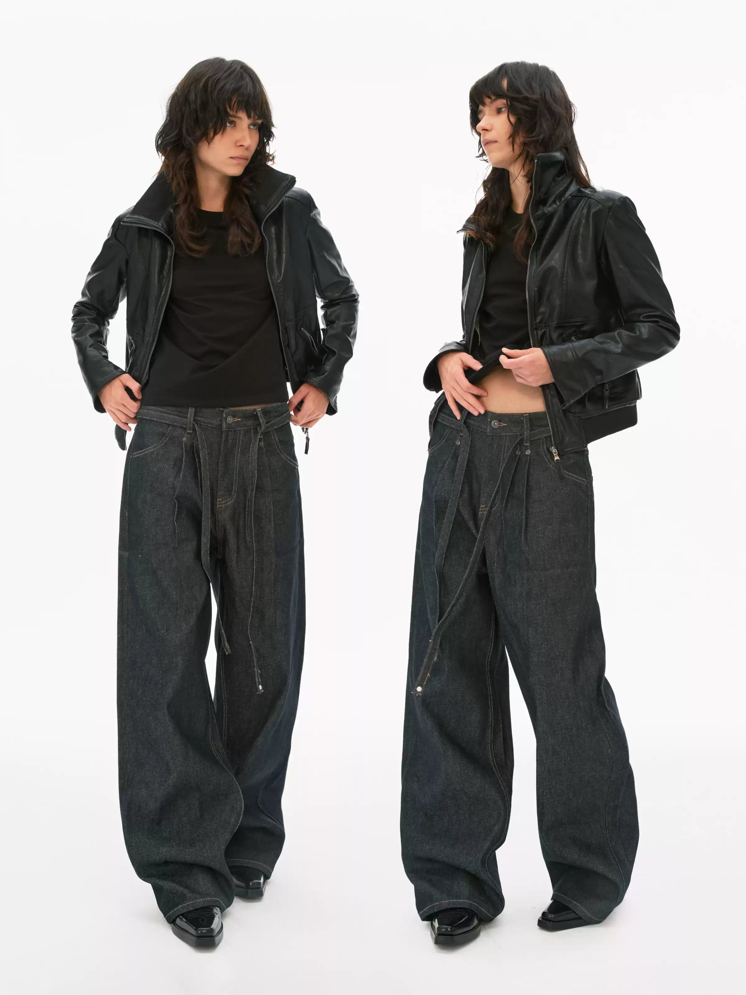 Pleated Wide-Leg Denim Trousers