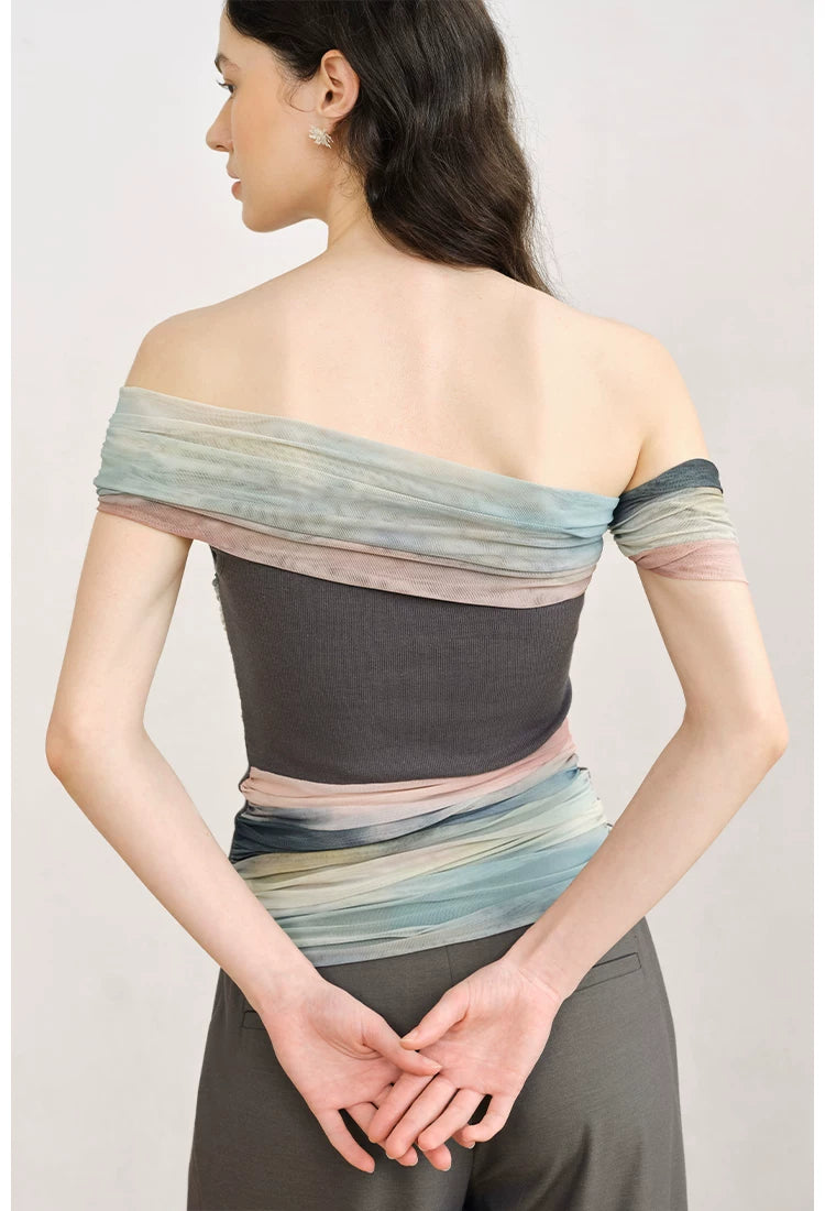 One-Shoulder Art Star Mesh Top