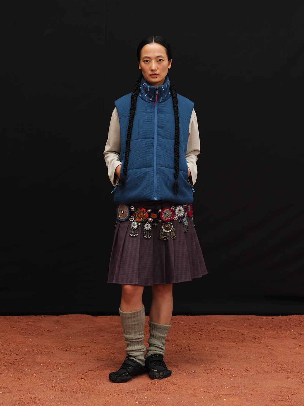 Scatter Stitch Waffle Vest in Prussian Blue